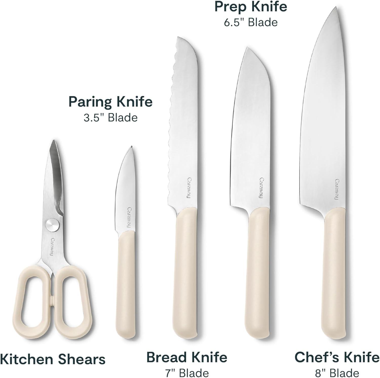 imageCaraway 5 Piece Knife Set Premium German Steel Blade Kitchen Knives Ergonomic Handles No Microplastics CreamCream