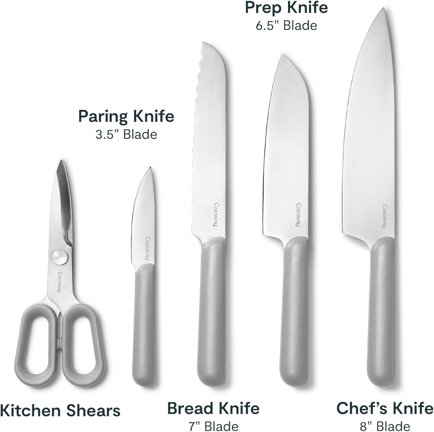 imageCaraway 5 Piece Knife Set Premium German Steel Blade Kitchen Knives Ergonomic Handles No Microplastics CreamGray