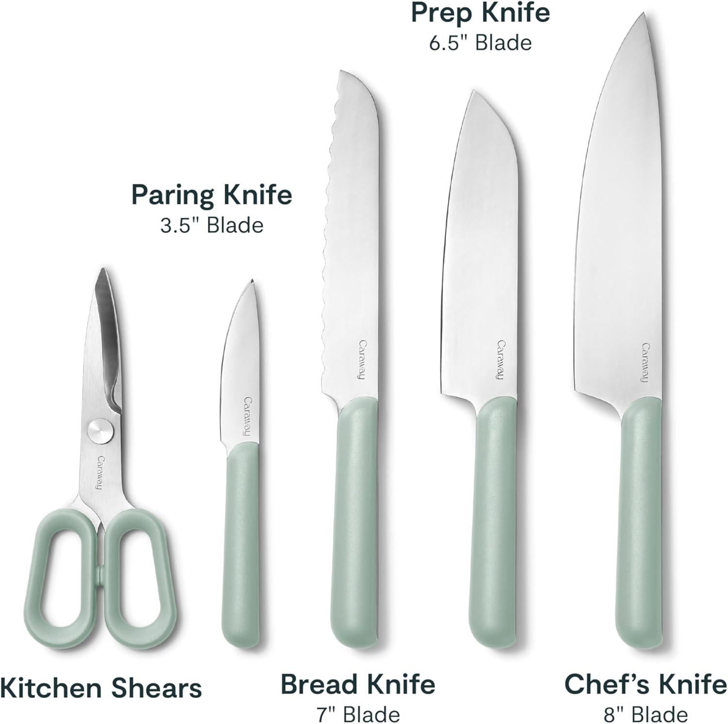 imageCaraway 5 Piece Knife Set Premium German Steel Blade Kitchen Knives Ergonomic Handles No Microplastics CreamMist