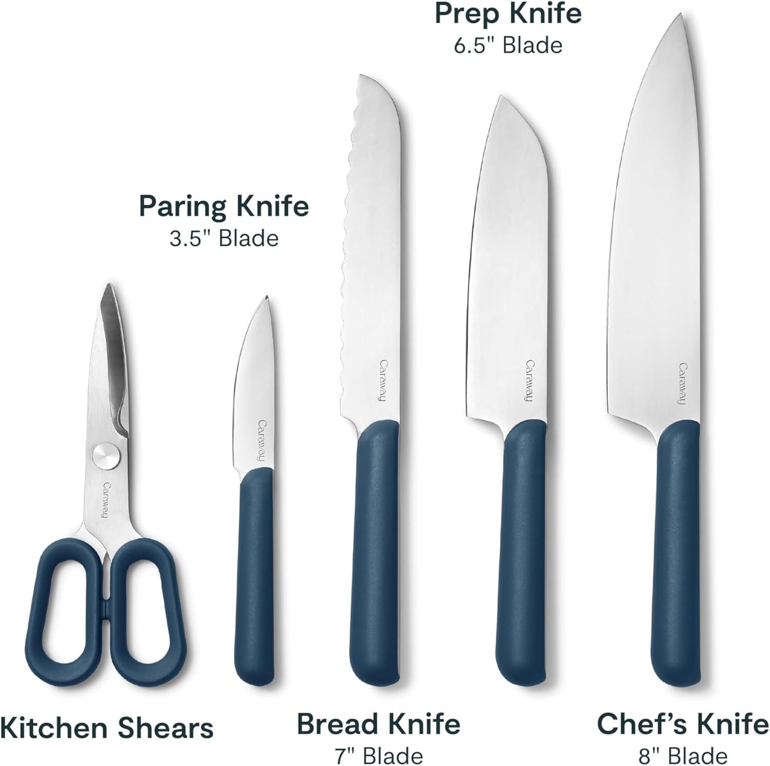 imageCaraway 5 Piece Knife Set Premium German Steel Blade Kitchen Knives Ergonomic Handles No Microplastics CreamNavy