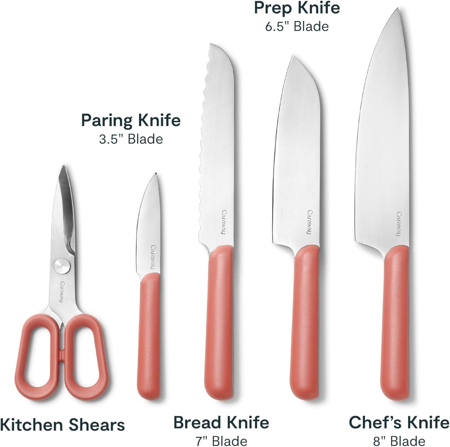 imageCaraway 5 Piece Knife Set Premium German Steel Blade Kitchen Knives Ergonomic Handles No Microplastics CreamPerracotta