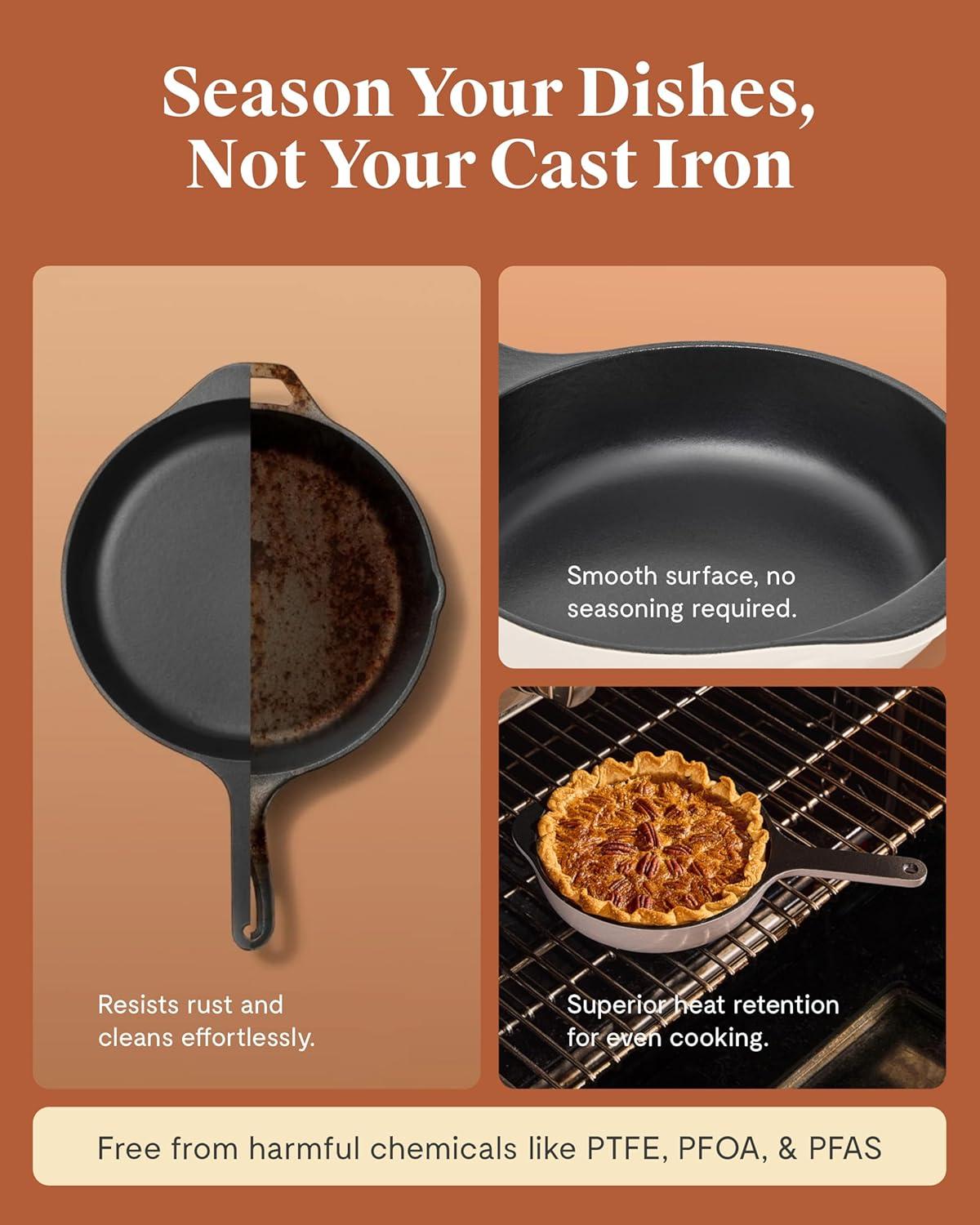 imageCaraway Cast Iron Skillet 12 Enameled Cast Iron Pan With 3 Layer Enamel Coating No Seasoning Required Compatible With All Stovetops Free From Forever Chemicals CreamGray