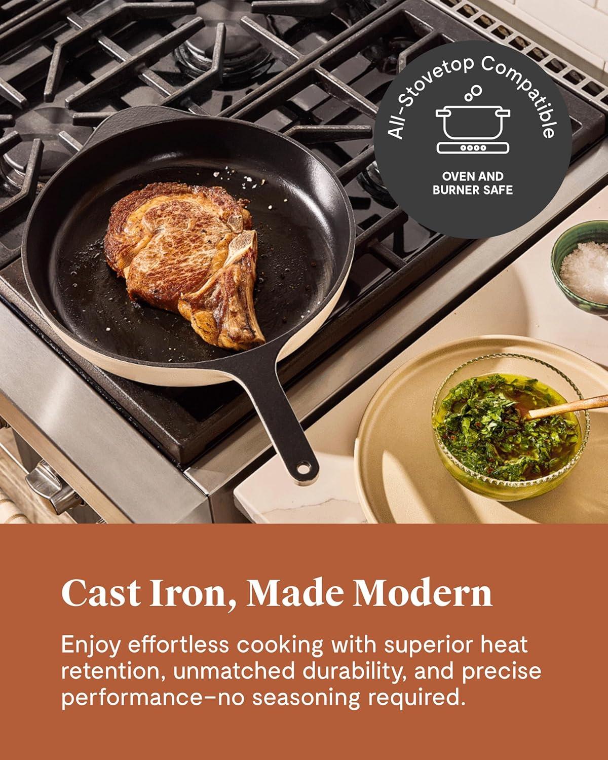 imageCaraway Cast Iron Skillet 12 Enameled Cast Iron Pan With 3 Layer Enamel Coating No Seasoning Required Compatible With All Stovetops Free From Forever Chemicals CreamGray