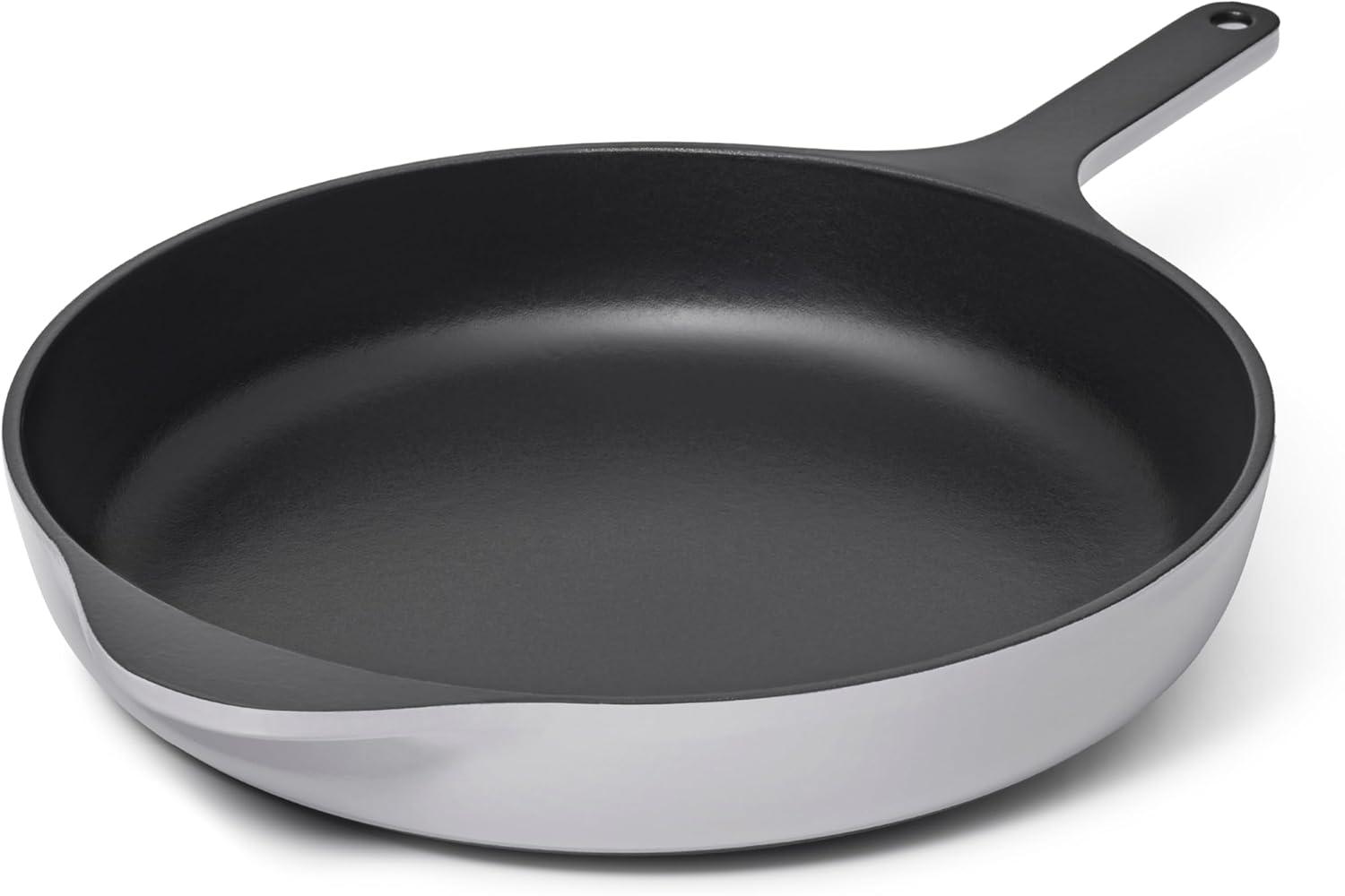 imageCaraway Cast Iron Skillet 12 Enameled Cast Iron Pan With 3 Layer Enamel Coating No Seasoning Required Compatible With All Stovetops Free From Forever Chemicals CreamGray
