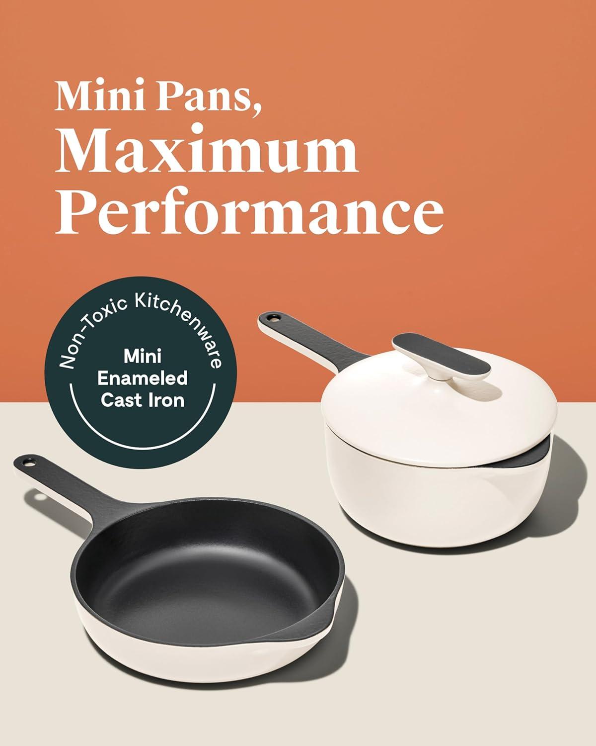 imageCaraway Cast Iron Skillet 12 Enameled Cast Iron Pan With 3 Layer Enamel Coating No Seasoning Required Compatible With All Stovetops Free From Forever Chemicals CreamMidnight Blue
