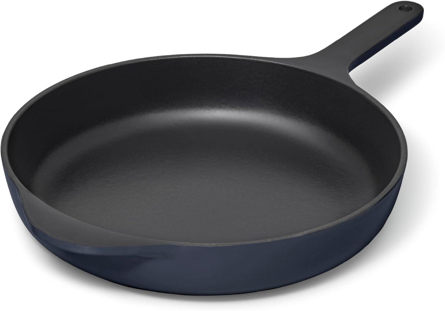 imageCaraway Cast Iron Skillet 12 Enameled Cast Iron Pan With 3 Layer Enamel Coating No Seasoning Required Compatible With All Stovetops Free From Forever Chemicals CreamMidnight Blue