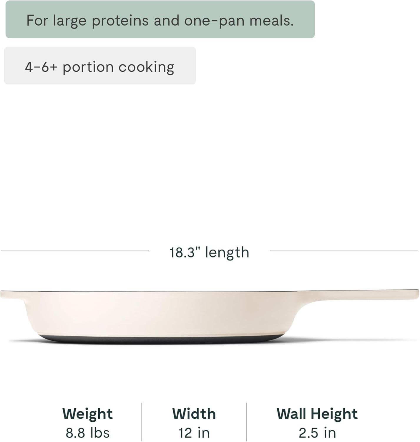 imageCaraway Cast Iron Skillet 12 Enameled Cast Iron Pan With 3 Layer Enamel Coating No Seasoning Required Compatible With All Stovetops Free From Forever Chemicals CreamCream