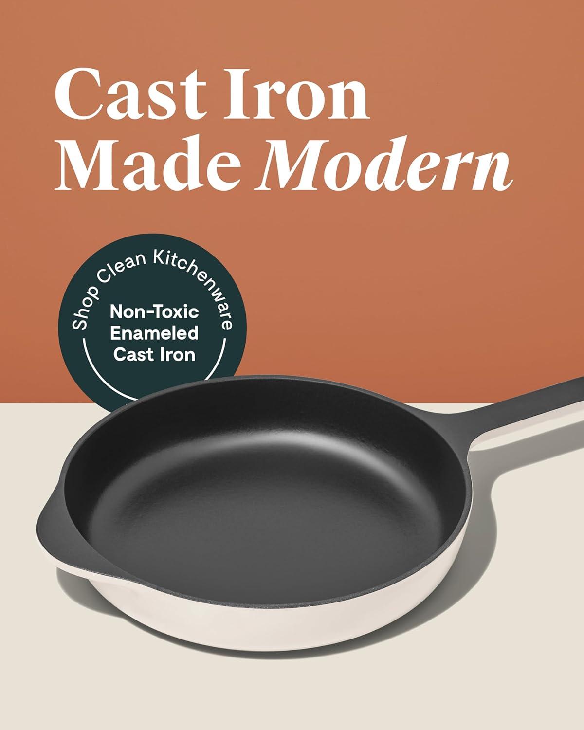 imageCaraway Cast Iron Skillet 12 Enameled Cast Iron Pan With 3 Layer Enamel Coating No Seasoning Required Compatible With All Stovetops Free From Forever Chemicals CreamGray
