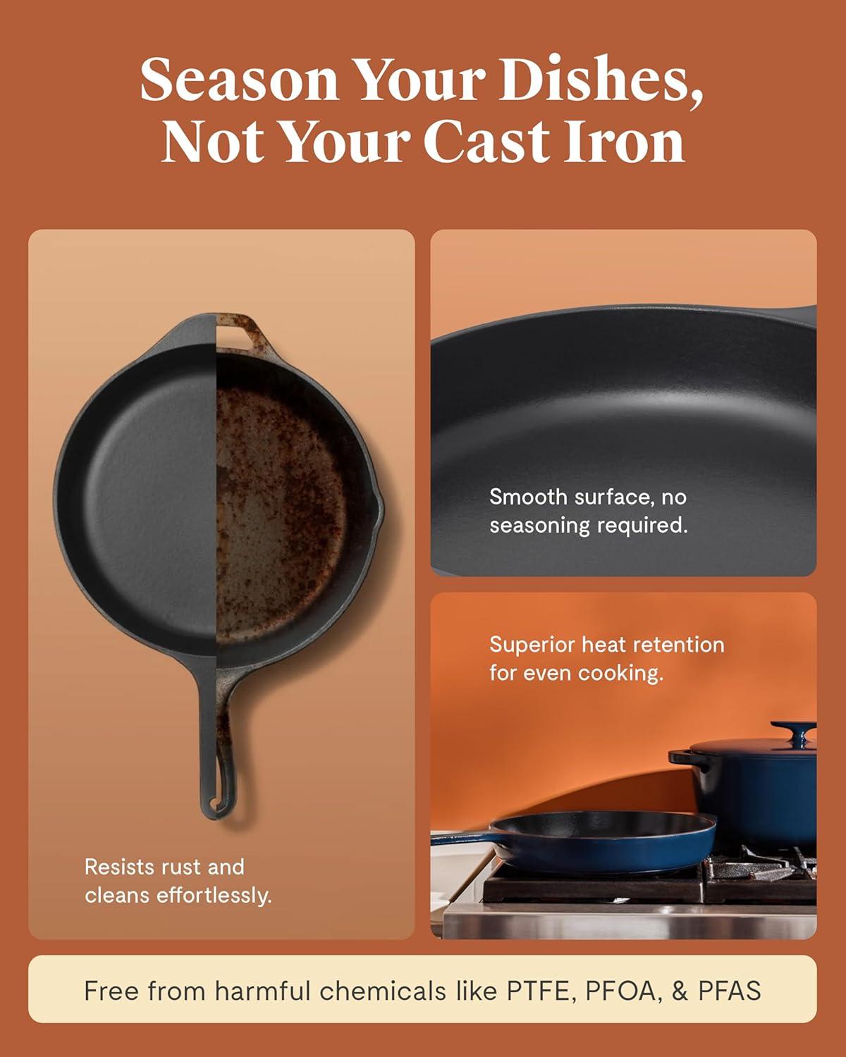 imageCaraway Cast Iron Skillet 12 Enameled Cast Iron Pan With 3 Layer Enamel Coating No Seasoning Required Compatible With All Stovetops Free From Forever Chemicals CreamCream