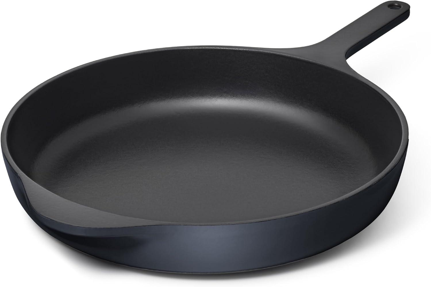 imageCaraway Cast Iron Skillet 12 Enameled Cast Iron Pan With 3 Layer Enamel Coating No Seasoning Required Compatible With All Stovetops Free From Forever Chemicals CreamMidnight Blue