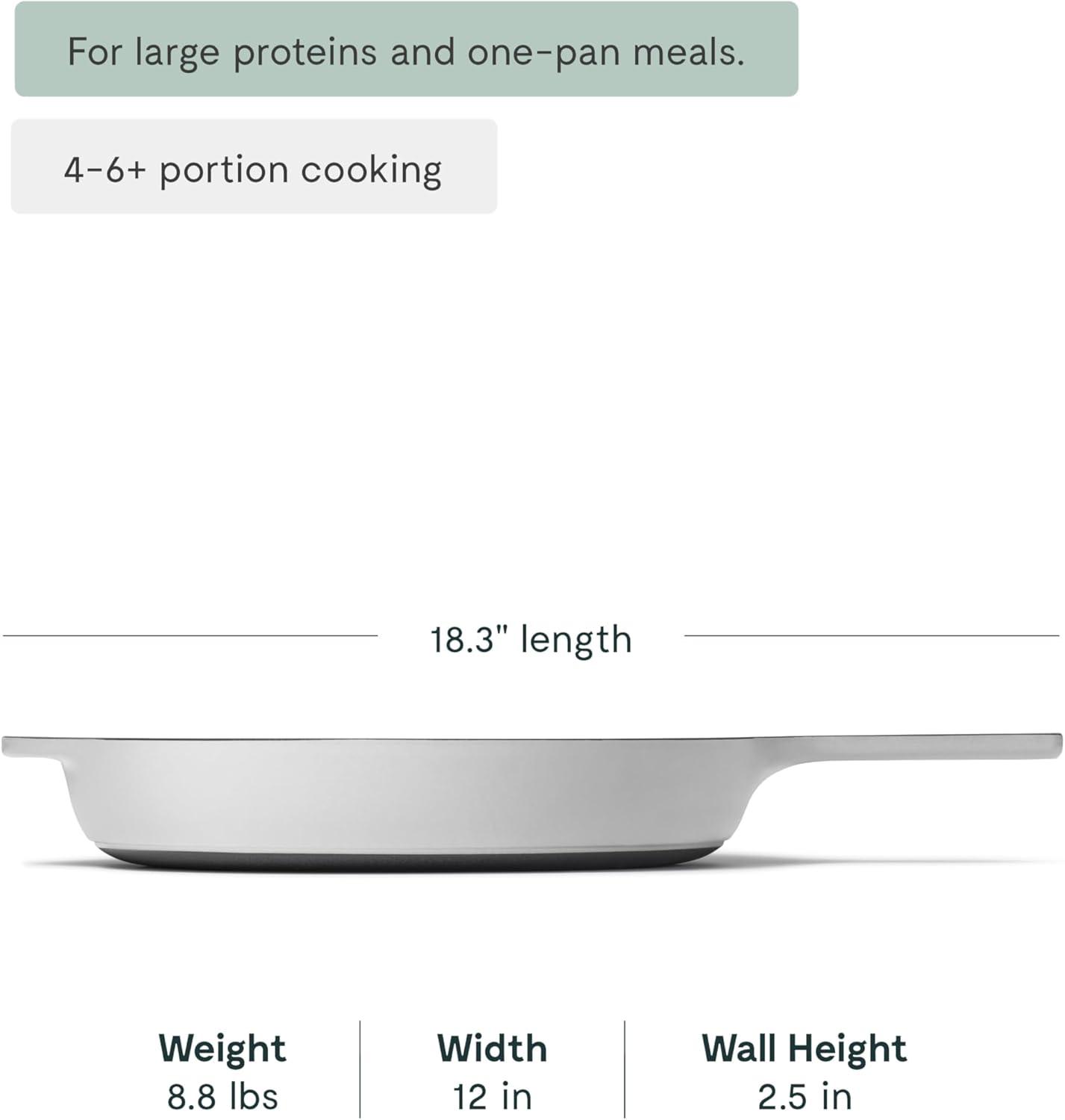 imageCaraway Cast Iron Skillet 12 Enameled Cast Iron Pan With 3 Layer Enamel Coating No Seasoning Required Compatible With All Stovetops Free From Forever Chemicals CreamGray