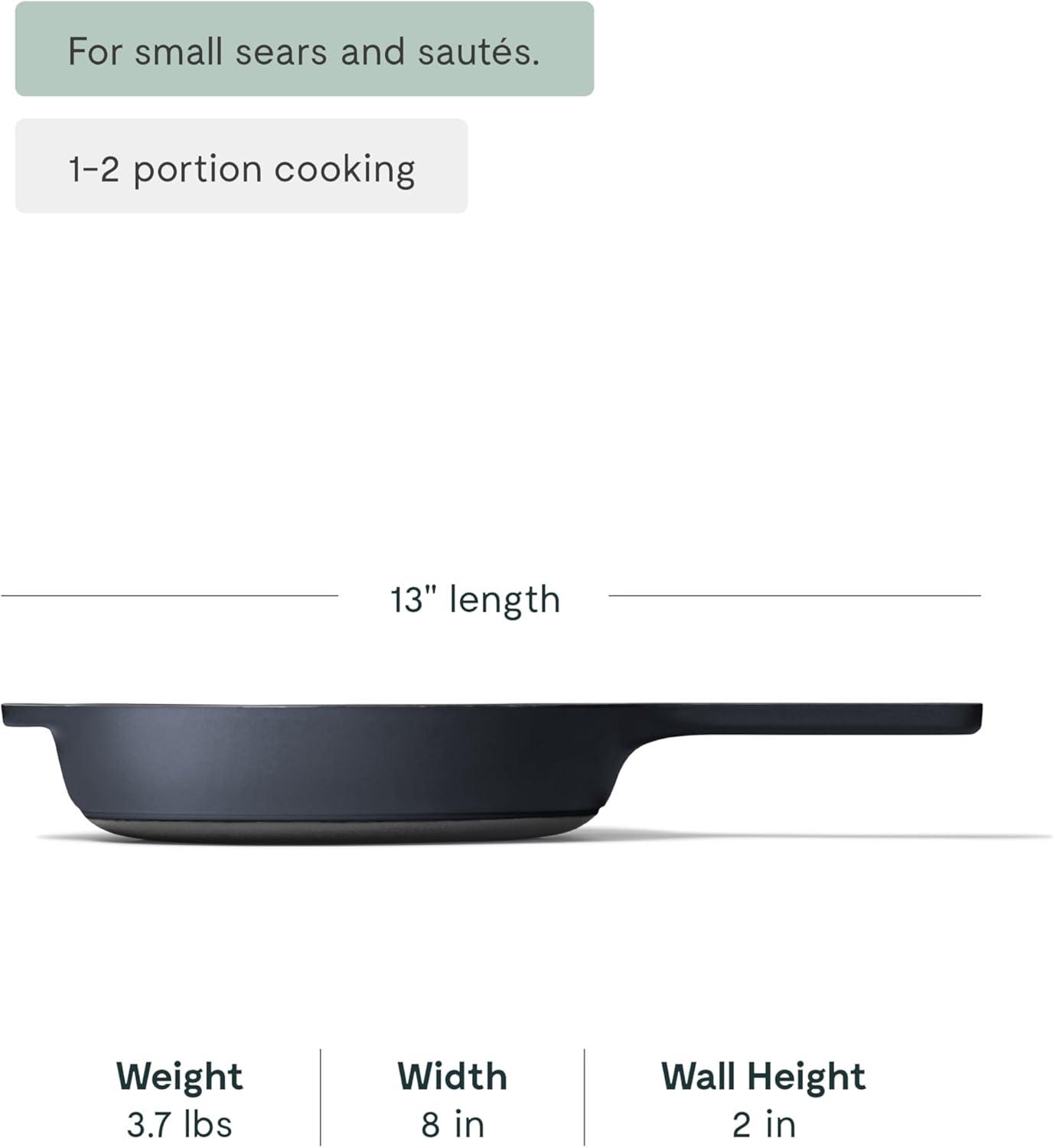 imageCaraway Cast Iron Skillet 12 Enameled Cast Iron Pan With 3 Layer Enamel Coating No Seasoning Required Compatible With All Stovetops Free From Forever Chemicals CreamMidnight Blue