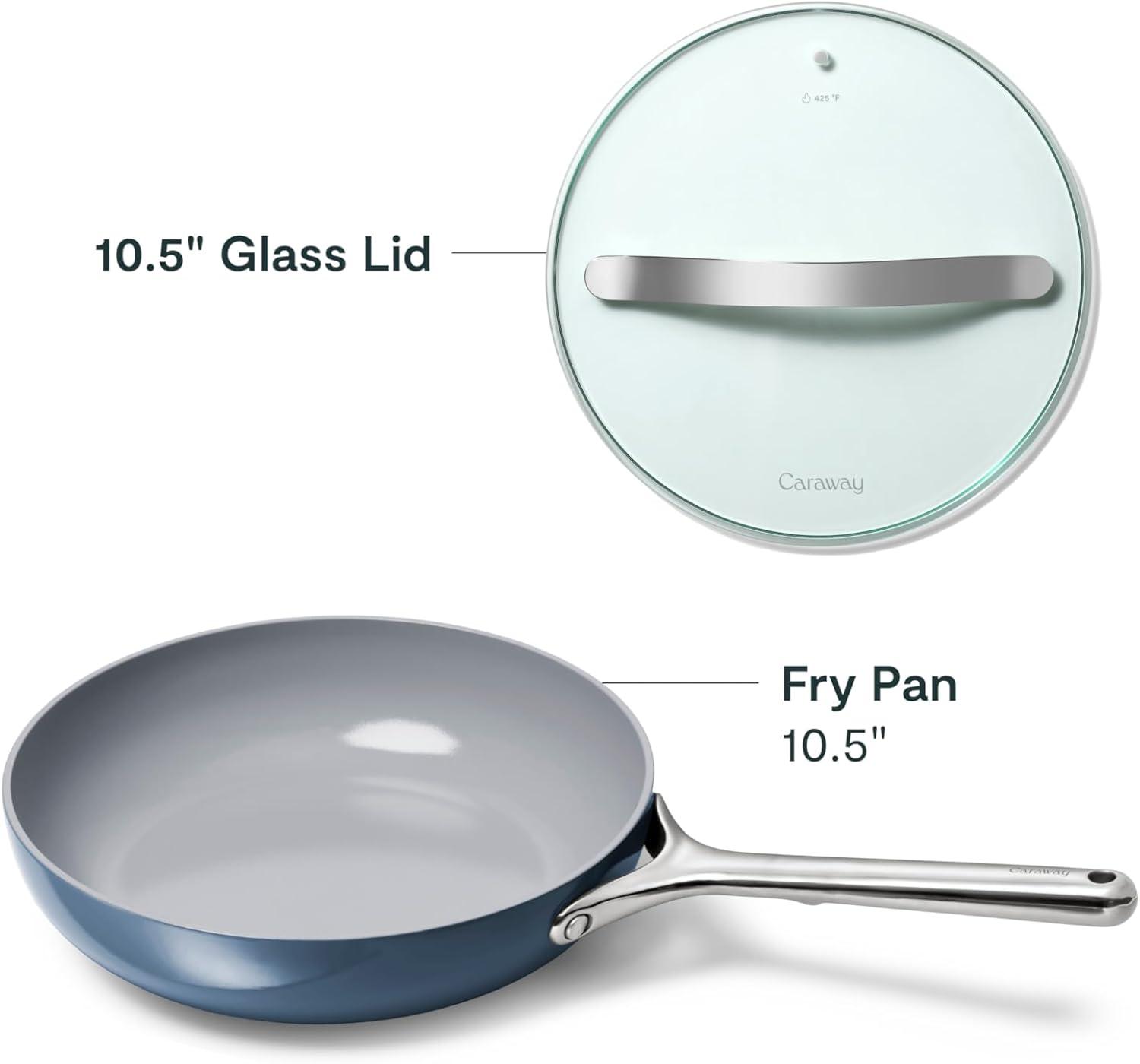 imageCaraway Ceramic Fry Pan Duo with Glass Lids NonStick Frying Pans 105 amp 8 Non Toxic PTFE amp PFOA Free Oven Safe amp Compatible with All Stovetops CreamNavy