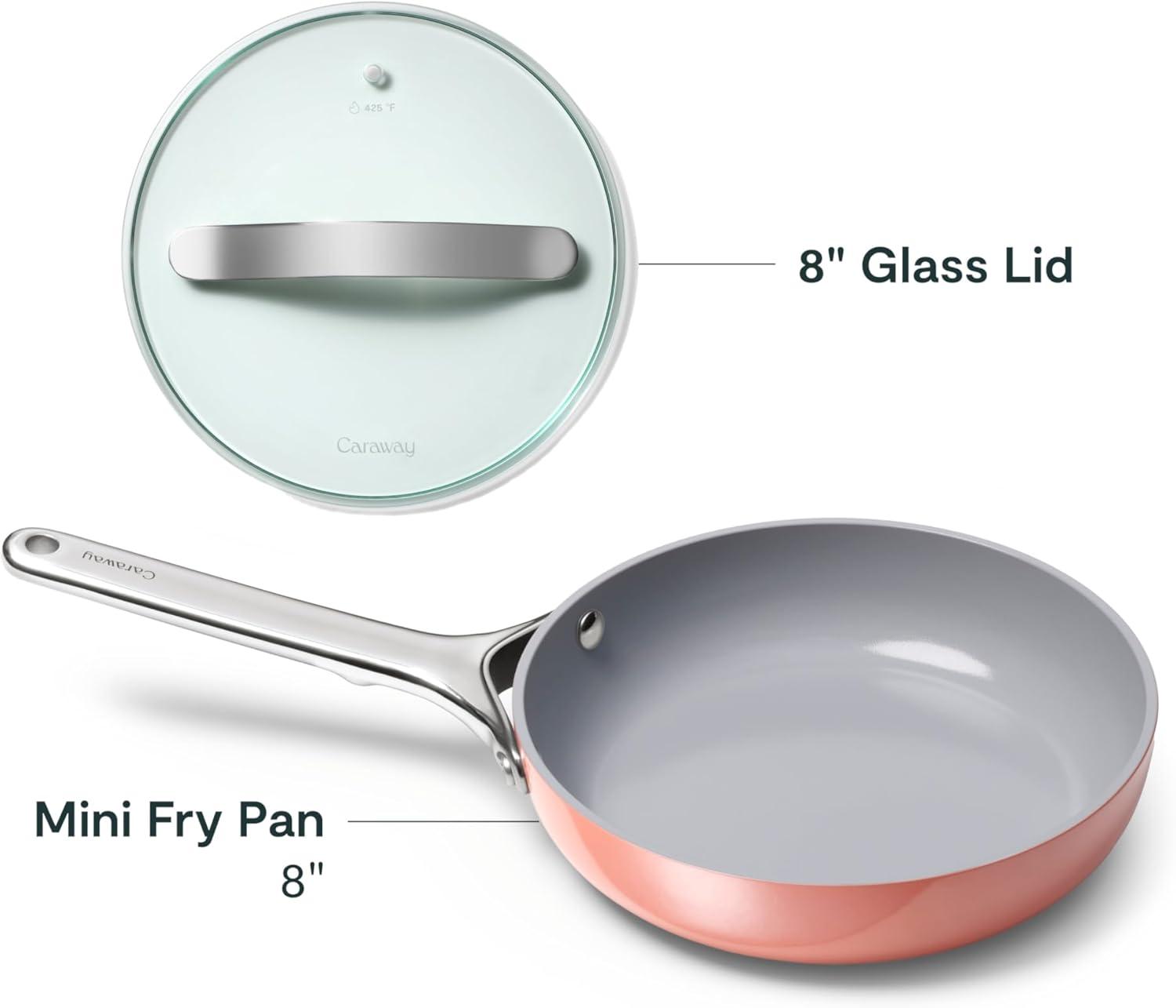 imageCaraway Ceramic Fry Pan Duo with Glass Lids NonStick Frying Pans 105 amp 8 Non Toxic PTFE amp PFOA Free Oven Safe amp Compatible with All Stovetops CreamPerracotta