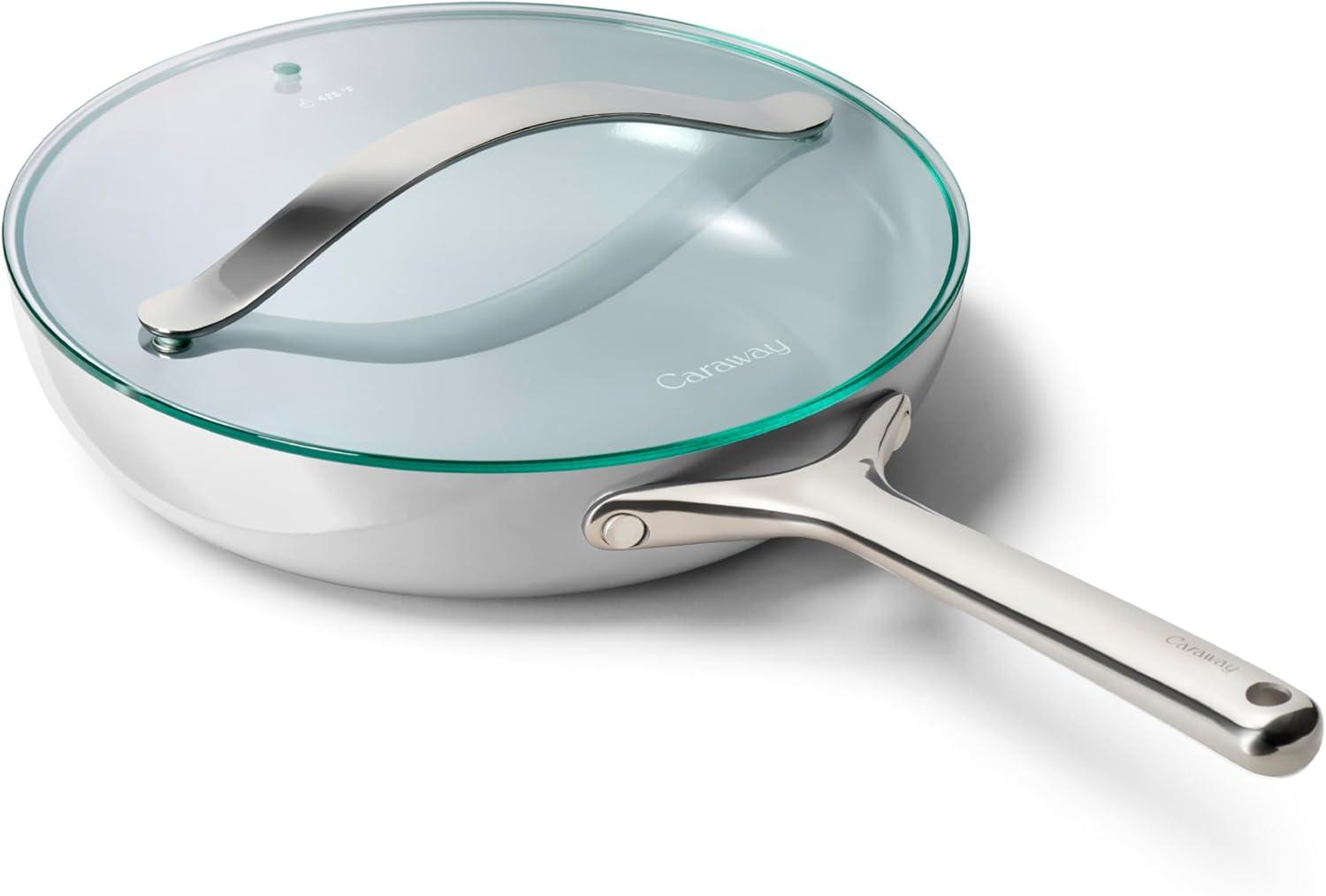 imageCaraway Ceramic Fry Pan Duo with Glass Lids NonStick Frying Pans 105 amp 8 Non Toxic PTFE amp PFOA Free Oven Safe amp Compatible with All Stovetops CreamGray