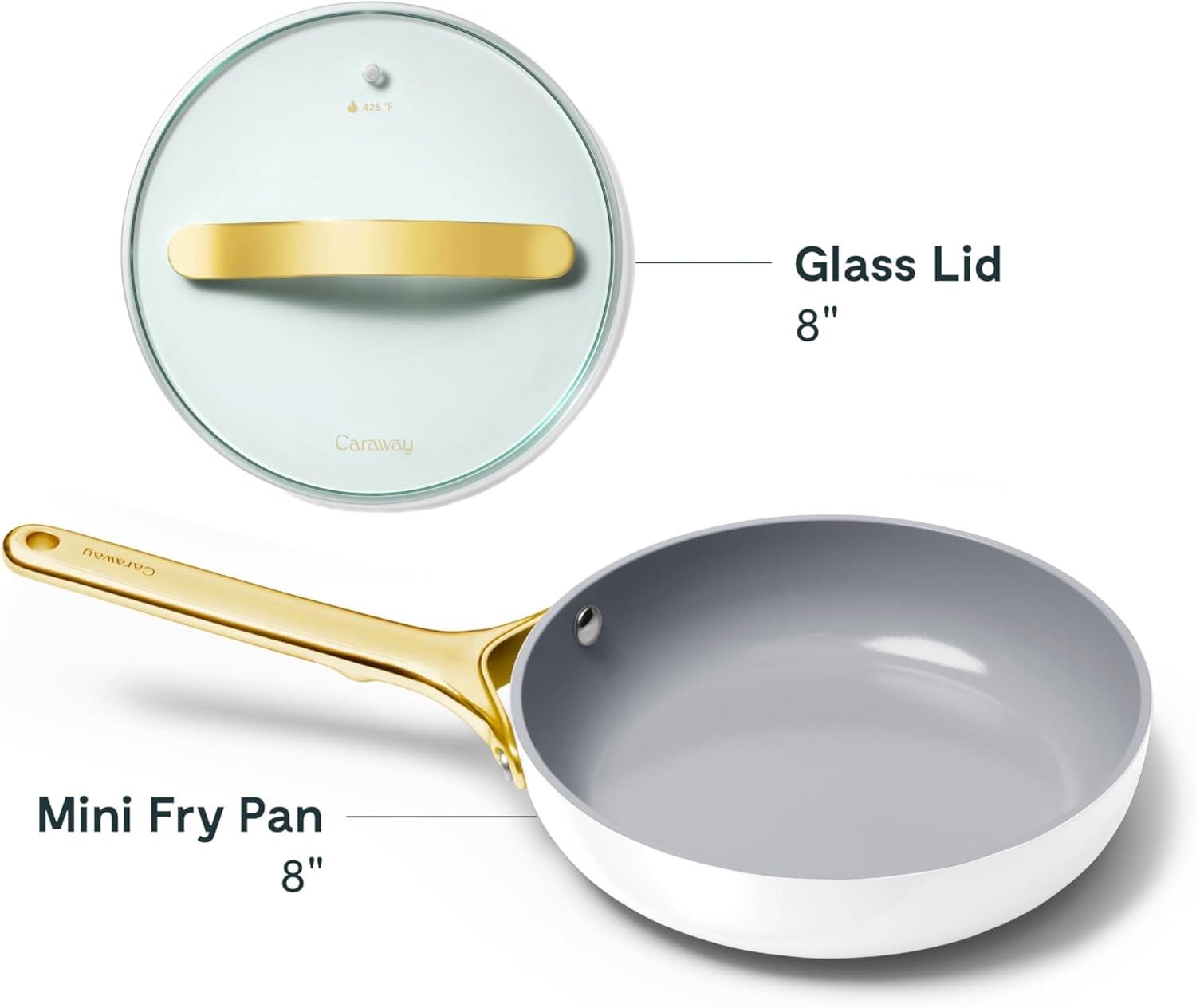imageCaraway Ceramic Fry Pan Duo with Glass Lids NonStick Frying Pans 105 amp 8 Non Toxic PTFE amp PFOA Free Oven Safe amp Compatible with All Stovetops CreamWhite