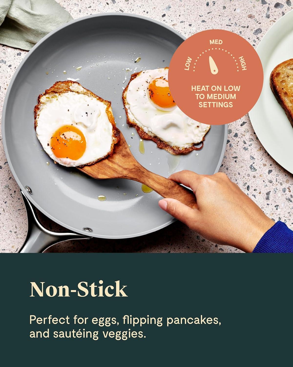 imageCaraway Ceramic Fry Pan Duo with Glass Lids NonStick Frying Pans 105 amp 8 Non Toxic PTFE amp PFOA Free Oven Safe amp Compatible with All Stovetops CreamBlack