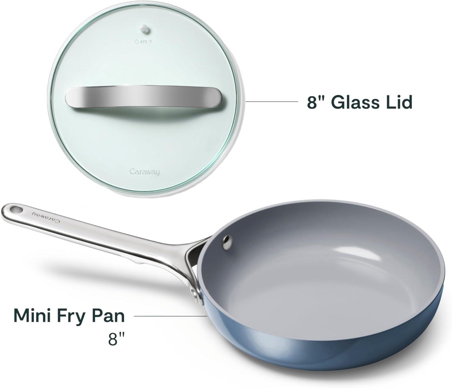 imageCaraway Ceramic Fry Pan Duo with Glass Lids NonStick Frying Pans 105 amp 8 Non Toxic PTFE amp PFOA Free Oven Safe amp Compatible with All Stovetops CreamNavy