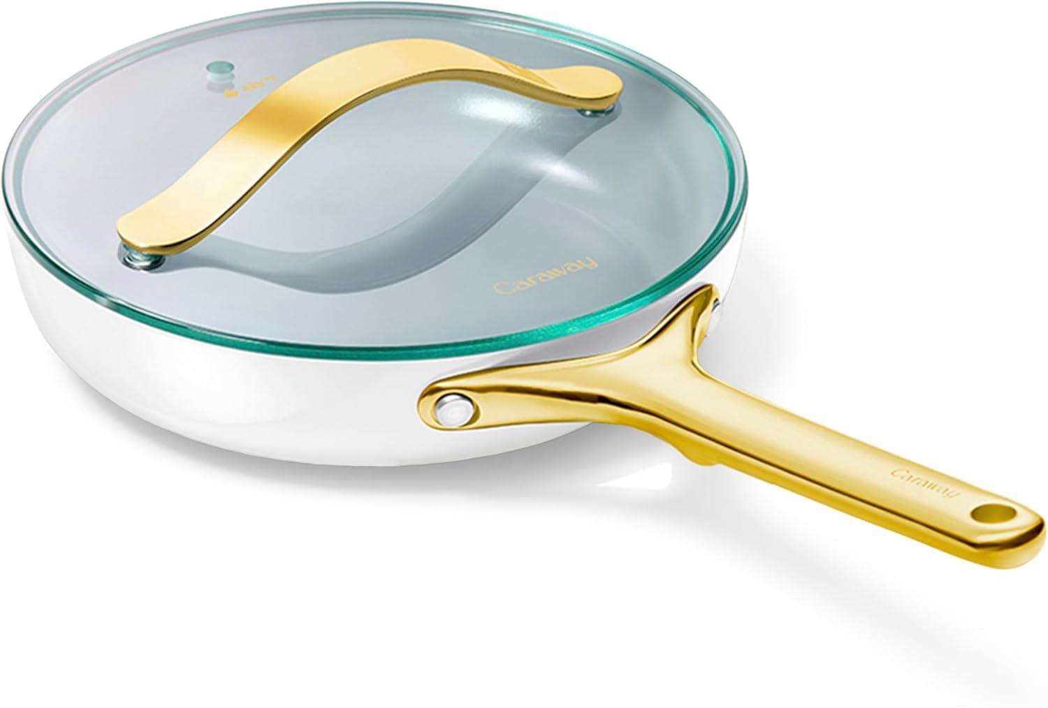 imageCaraway Ceramic Fry Pan Duo with Glass Lids NonStick Frying Pans 105 amp 8 Non Toxic PTFE amp PFOA Free Oven Safe amp Compatible with All Stovetops CreamWhite