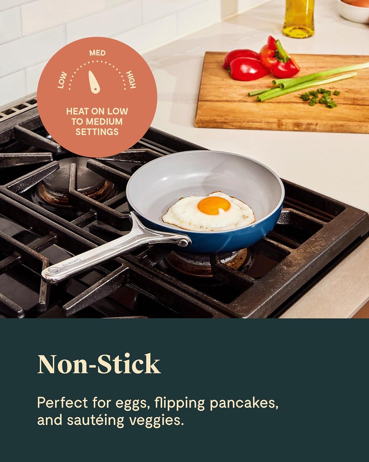 imageCaraway Ceramic Fry Pan Duo with Glass Lids NonStick Frying Pans 105 amp 8 Non Toxic PTFE amp PFOA Free Oven Safe amp Compatible with All Stovetops CreamWhite
