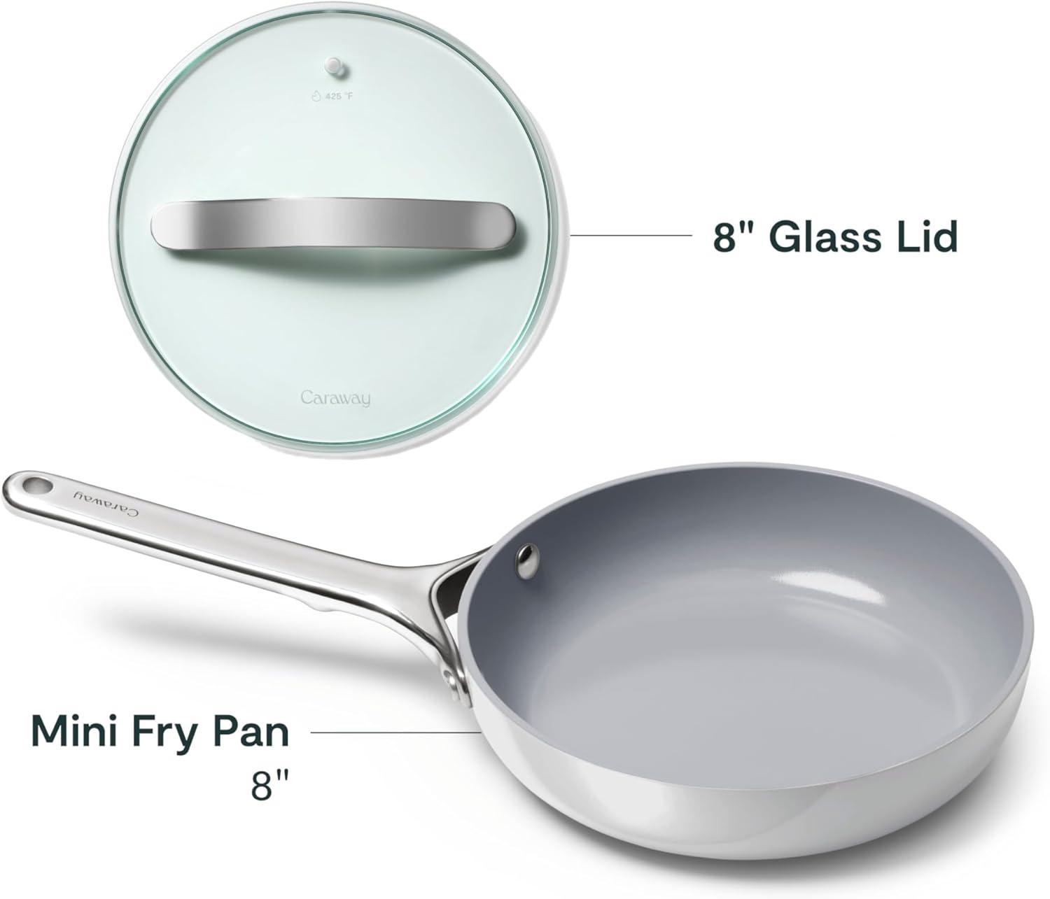 imageCaraway Ceramic Fry Pan Duo with Glass Lids NonStick Frying Pans 105 amp 8 Non Toxic PTFE amp PFOA Free Oven Safe amp Compatible with All Stovetops CreamGray