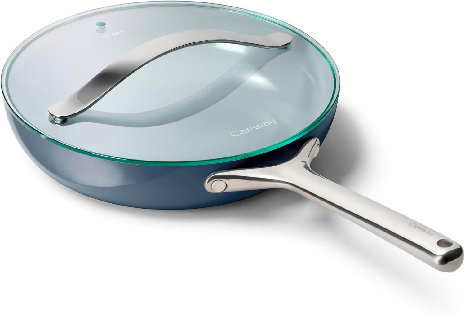 imageCaraway Ceramic Fry Pan Duo with Glass Lids NonStick Frying Pans 105 amp 8 Non Toxic PTFE amp PFOA Free Oven Safe amp Compatible with All Stovetops CreamNavy