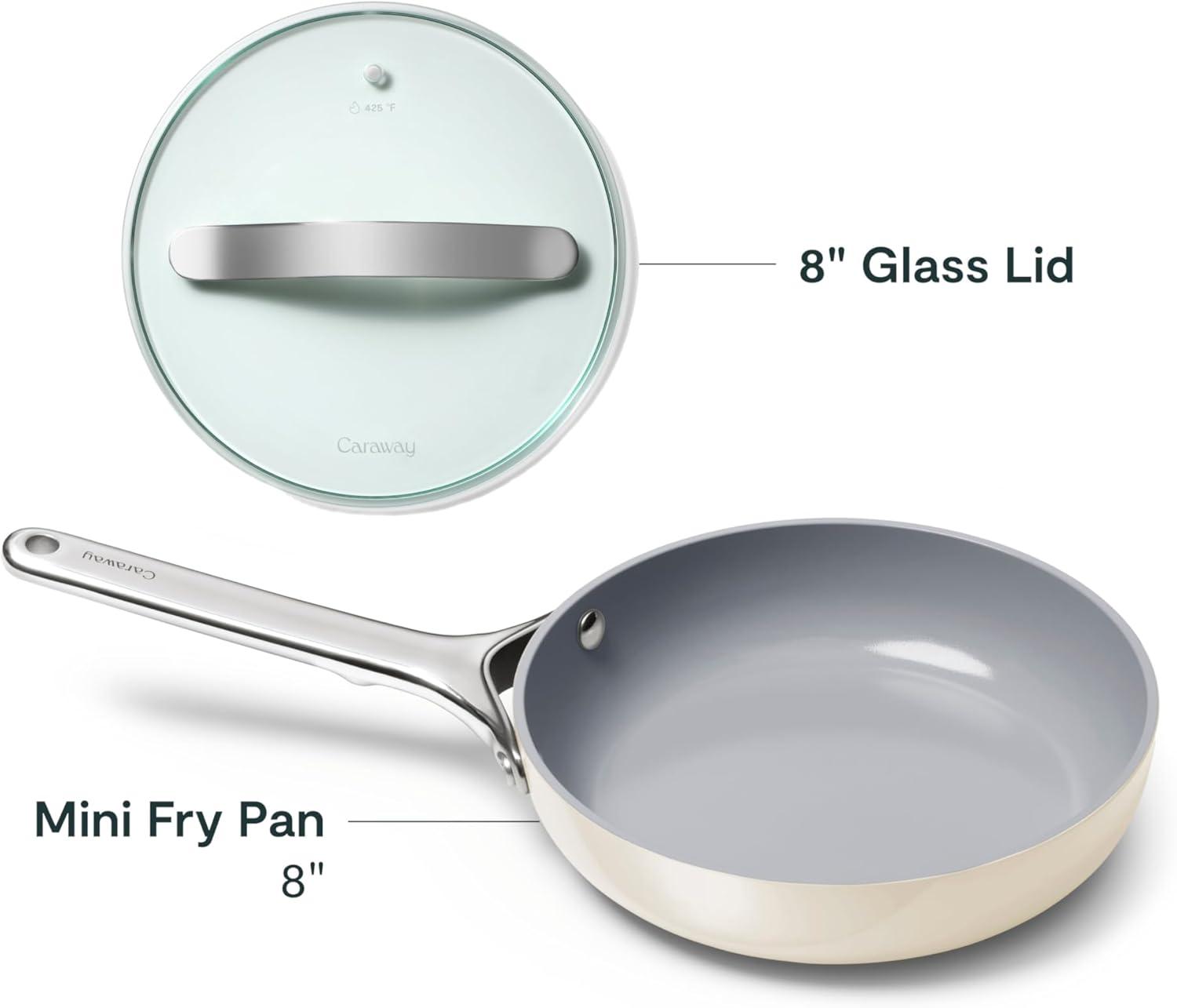 imageCaraway Ceramic Fry Pan Duo with Glass Lids NonStick Frying Pans 105 amp 8 Non Toxic PTFE amp PFOA Free Oven Safe amp Compatible with All Stovetops CreamCream