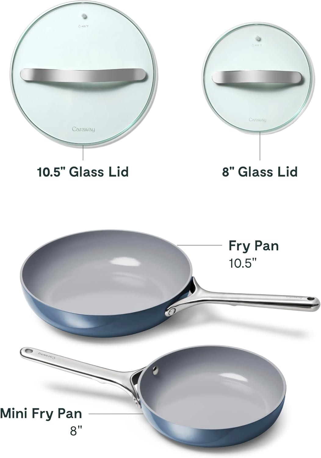 imageCaraway Ceramic Fry Pan Duo with Glass Lids NonStick Frying Pans 105 amp 8 Non Toxic PTFE amp PFOA Free Oven Safe amp Compatible with All Stovetops CreamNavy