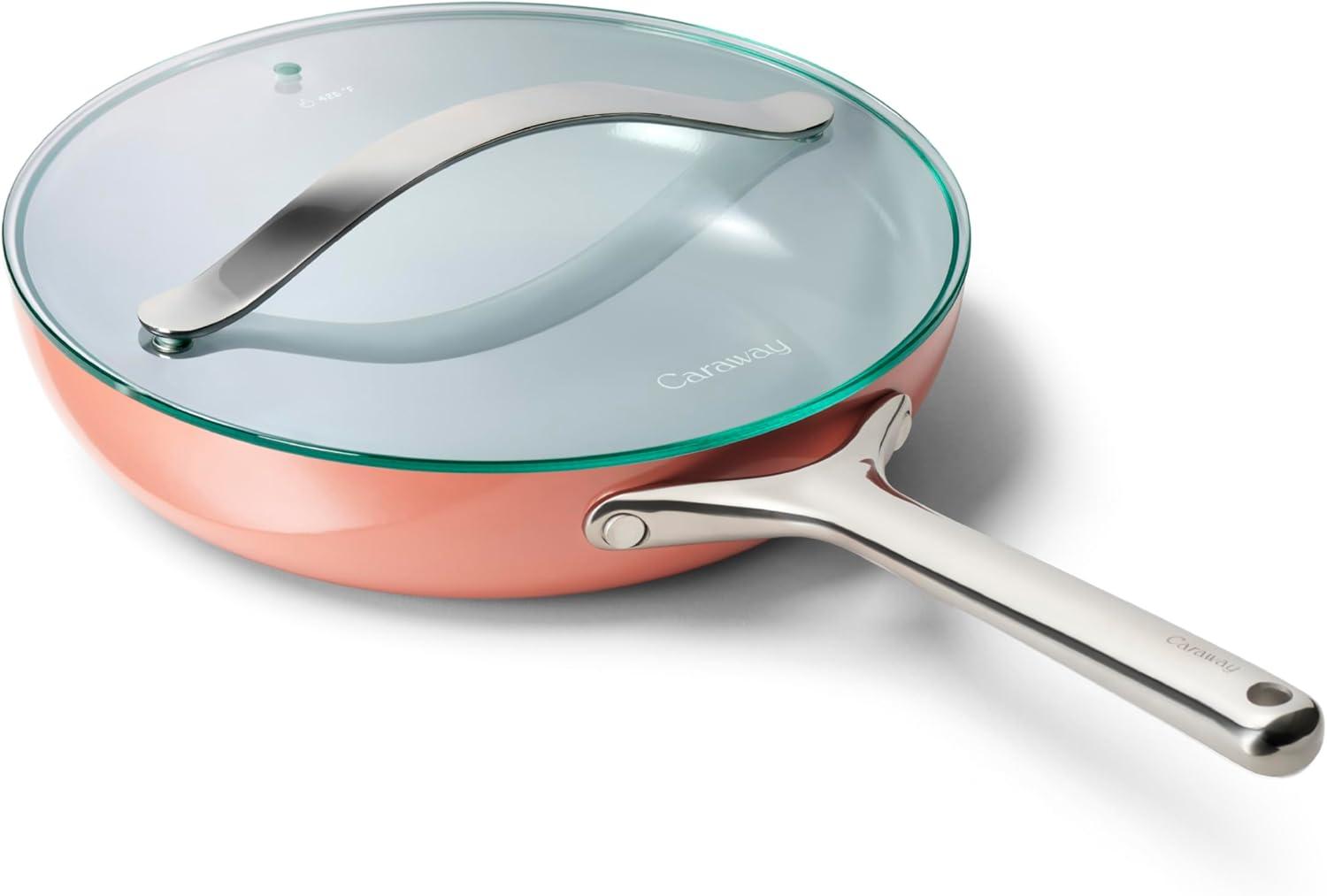 imageCaraway Ceramic Fry Pan Duo with Glass Lids NonStick Frying Pans 105 amp 8 Non Toxic PTFE amp PFOA Free Oven Safe amp Compatible with All Stovetops CreamPerracotta