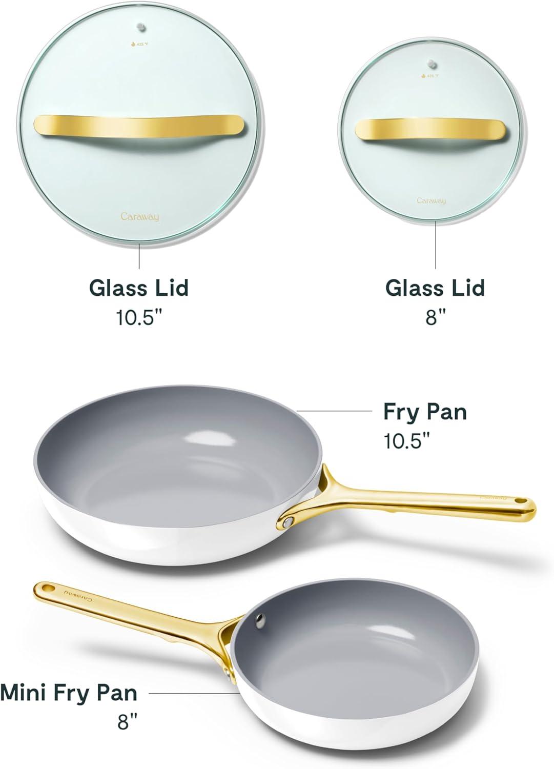imageCaraway Ceramic Fry Pan Duo with Glass Lids NonStick Frying Pans 105 amp 8 Non Toxic PTFE amp PFOA Free Oven Safe amp Compatible with All Stovetops CreamWhite