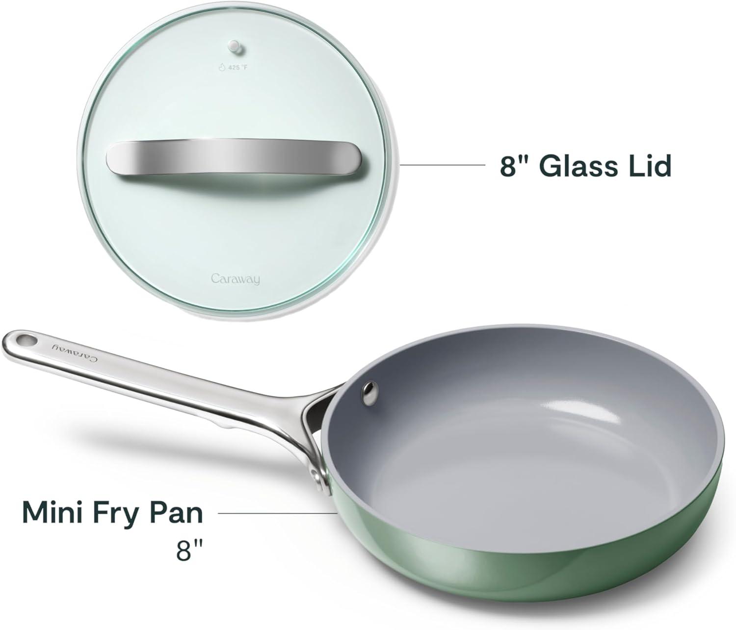 imageCaraway Ceramic Fry Pan Duo with Glass Lids NonStick Frying Pans 105 amp 8 Non Toxic PTFE amp PFOA Free Oven Safe amp Compatible with All Stovetops CreamSage