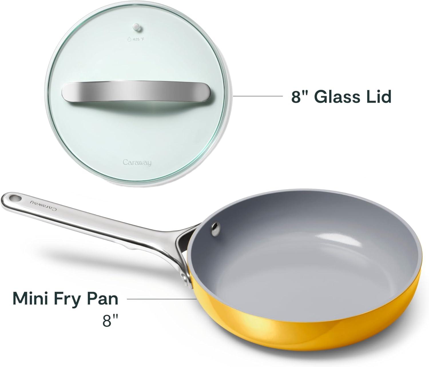 imageCaraway Ceramic Fry Pan Duo with Glass Lids NonStick Frying Pans 105 amp 8 Non Toxic PTFE amp PFOA Free Oven Safe amp Compatible with All Stovetops CreamMarigold