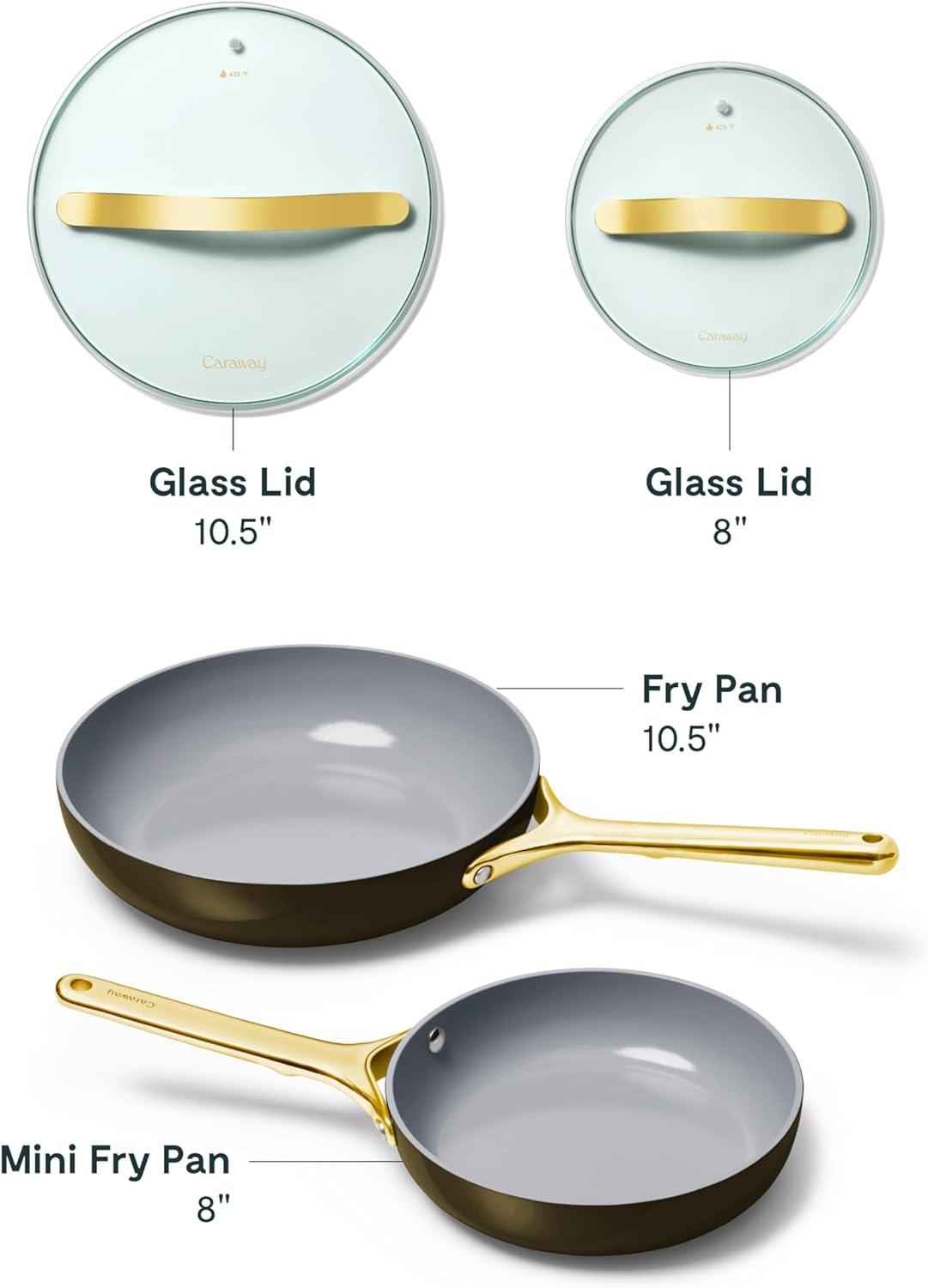 imageCaraway Ceramic Fry Pan Duo with Glass Lids NonStick Frying Pans 105 amp 8 Non Toxic PTFE amp PFOA Free Oven Safe amp Compatible with All Stovetops CreamBlack