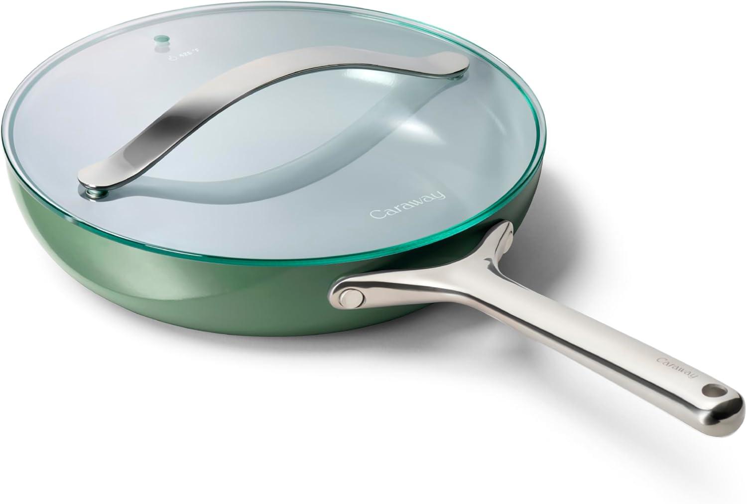 imageCaraway Ceramic Fry Pan Duo with Glass Lids NonStick Frying Pans 105 amp 8 Non Toxic PTFE amp PFOA Free Oven Safe amp Compatible with All Stovetops CreamSage