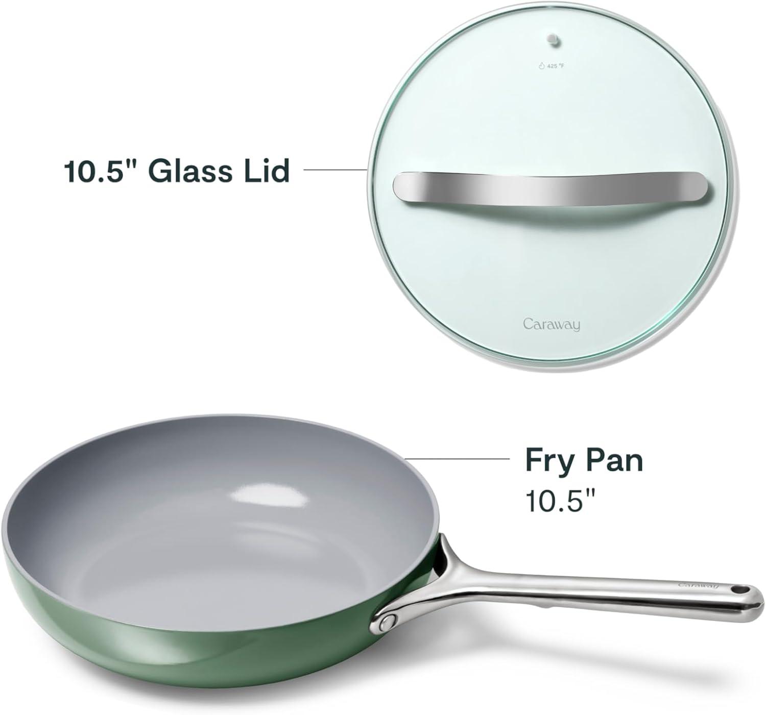 imageCaraway Ceramic Fry Pan Duo with Glass Lids NonStick Frying Pans 105 amp 8 Non Toxic PTFE amp PFOA Free Oven Safe amp Compatible with All Stovetops CreamSage