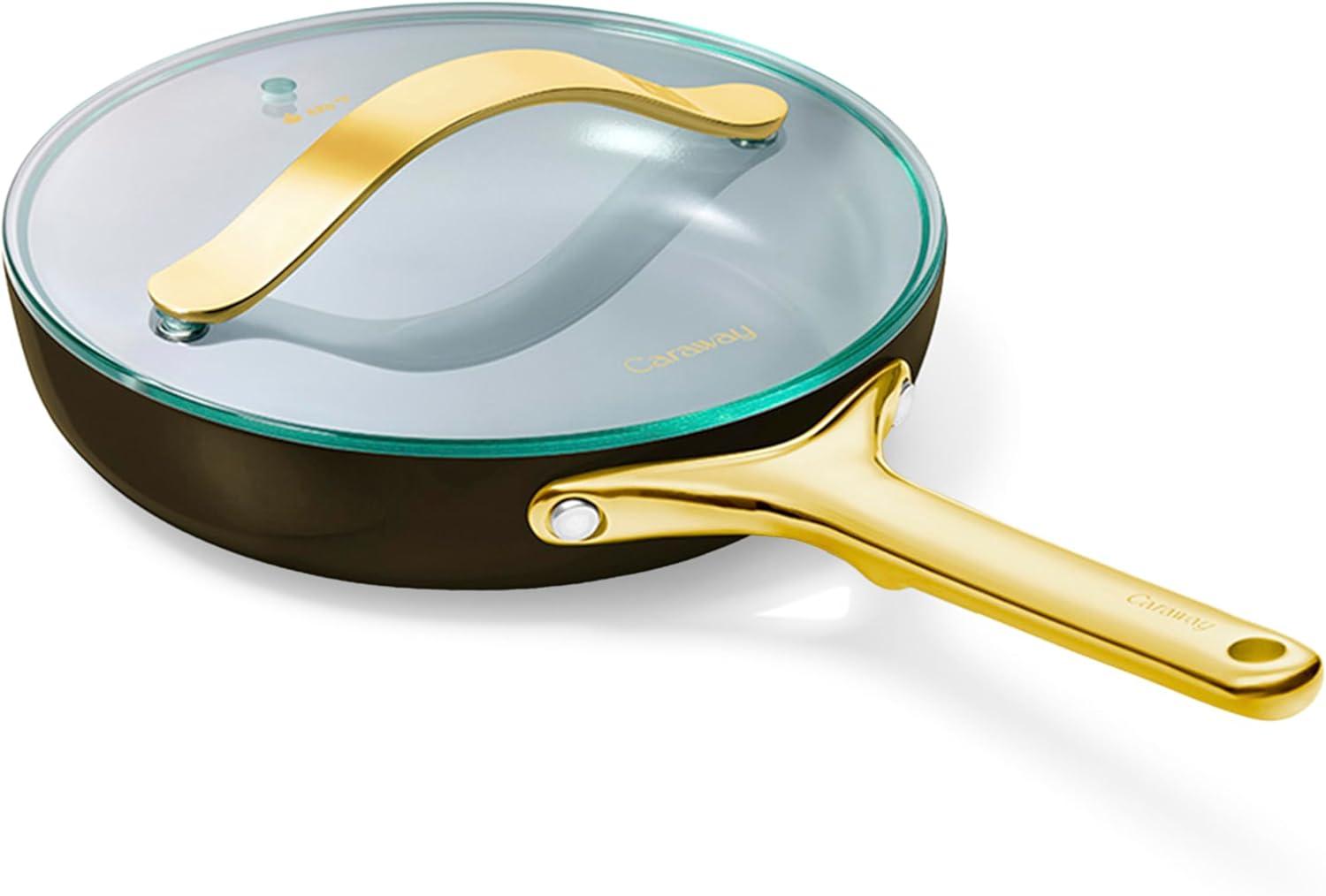 imageCaraway Ceramic Fry Pan Duo with Glass Lids NonStick Frying Pans 105 amp 8 Non Toxic PTFE amp PFOA Free Oven Safe amp Compatible with All Stovetops CreamBlack