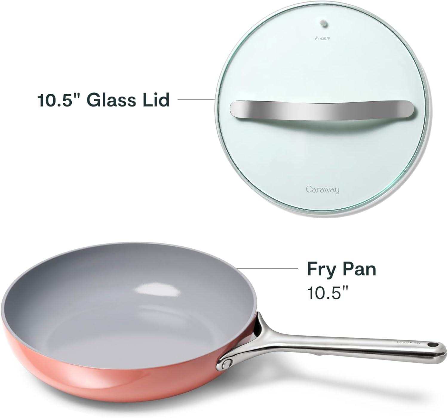 imageCaraway Ceramic Fry Pan Duo with Glass Lids NonStick Frying Pans 105 amp 8 Non Toxic PTFE amp PFOA Free Oven Safe amp Compatible with All Stovetops CreamPerracotta