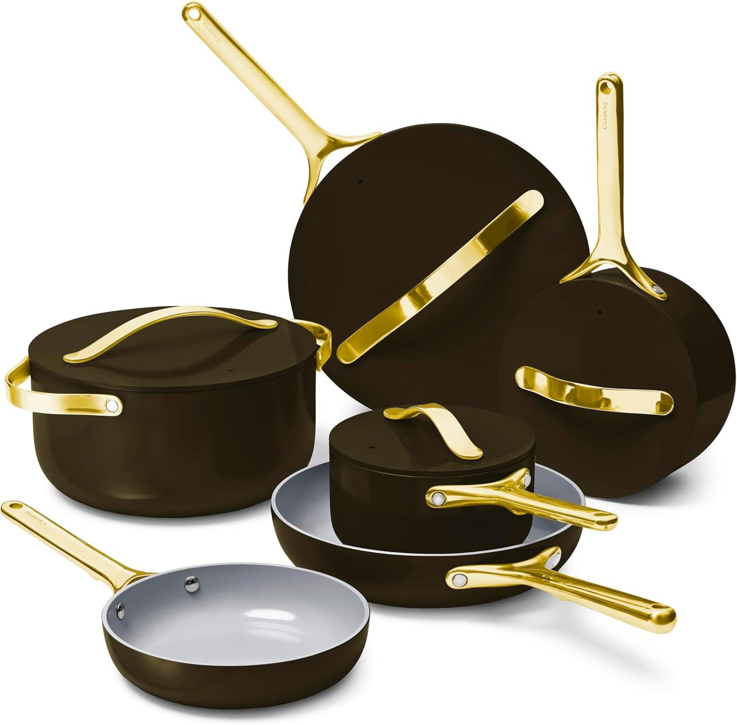 imageCaraway Deluxe Nonstick Ceramic Cookware Set 16 Piece Pots Frying Pans Lids and Kitchen Storage PFAS amp PFOA Free Oven Safe Pan Set amp Compatible with All Stovetops CreamBlack