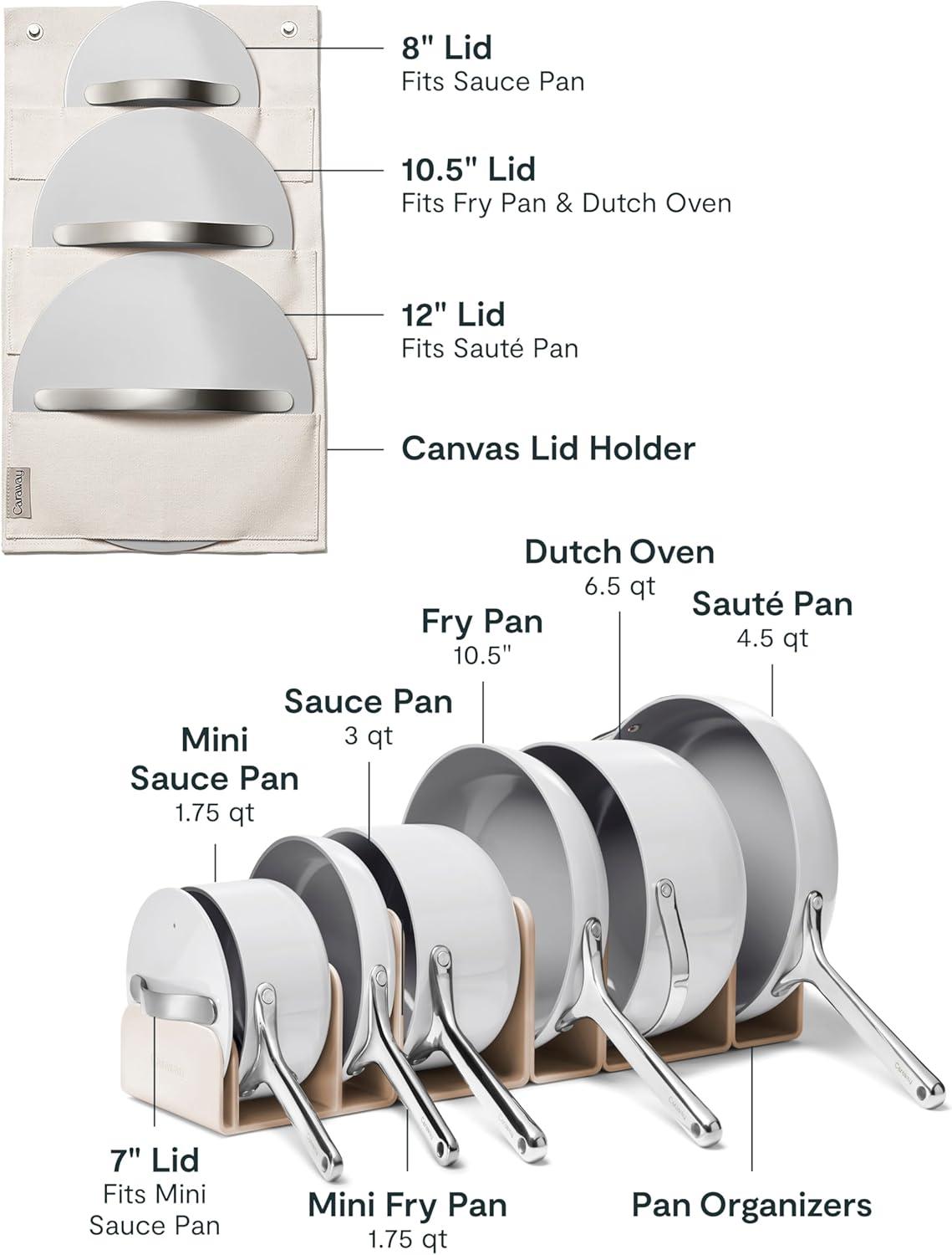 imageCaraway Deluxe Nonstick Ceramic Cookware Set 16 Piece Pots Frying Pans Lids and Kitchen Storage PFAS amp PFOA Free Oven Safe Pan Set amp Compatible with All Stovetops CreamGray