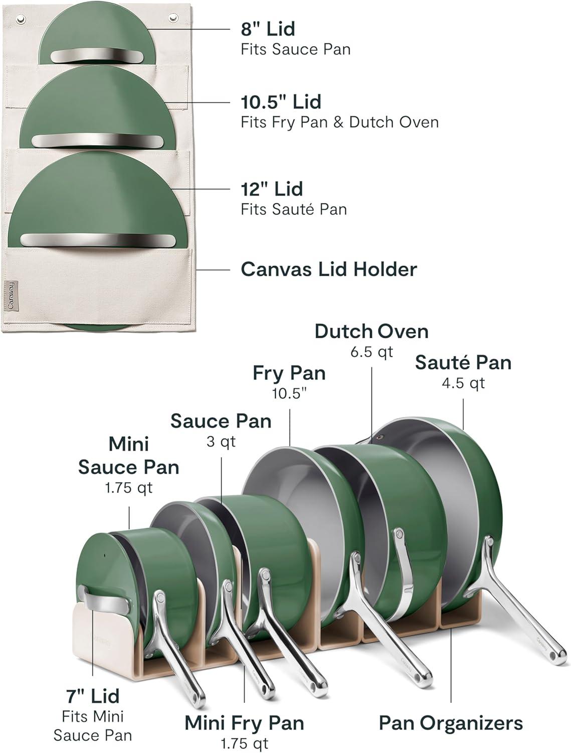 imageCaraway Deluxe Nonstick Ceramic Cookware Set 16 Piece Pots Frying Pans Lids and Kitchen Storage PFAS amp PFOA Free Oven Safe Pan Set amp Compatible with All Stovetops CreamSage