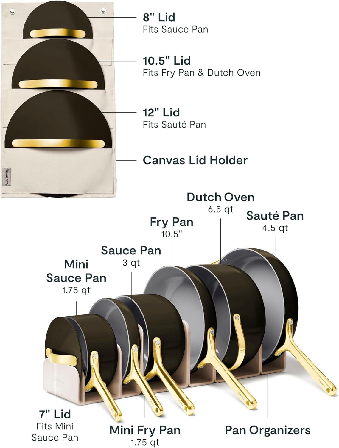 imageCaraway Deluxe Nonstick Ceramic Cookware Set 16 Piece Pots Frying Pans Lids and Kitchen Storage PFAS amp PFOA Free Oven Safe Pan Set amp Compatible with All Stovetops CreamBlack