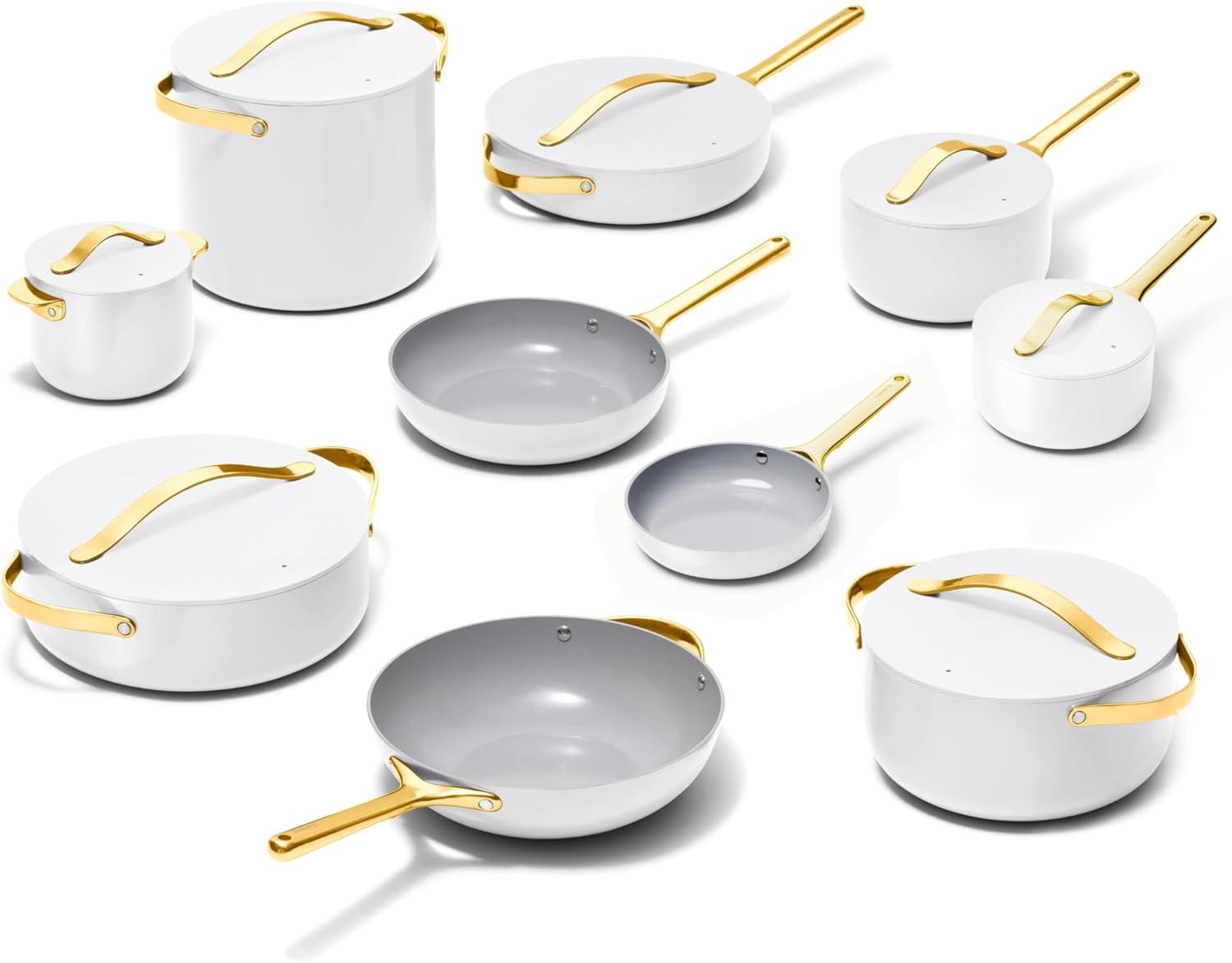 imageCaraway Deluxe Nonstick Ceramic Cookware Set 16 Piece Pots Frying Pans Lids and Kitchen Storage PFAS amp PFOA Free Oven Safe Pan Set amp Compatible with All Stovetops CreamWhite