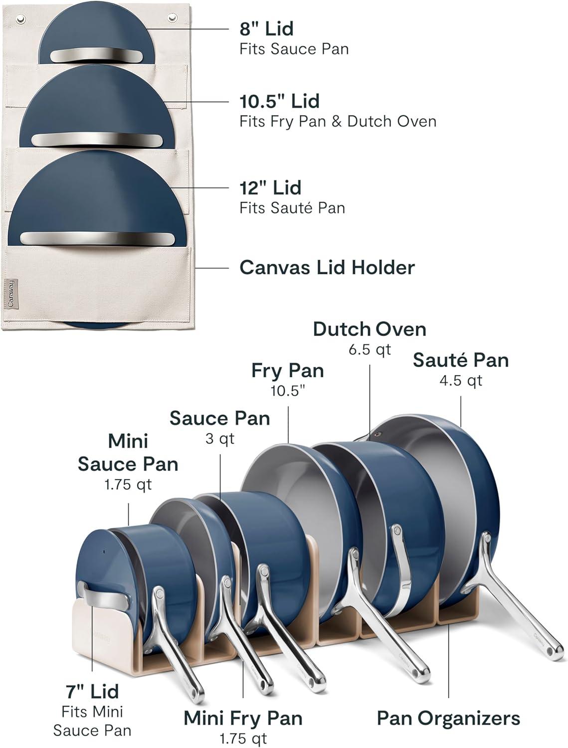 imageCaraway Deluxe Nonstick Ceramic Cookware Set 16 Piece Pots Frying Pans Lids and Kitchen Storage PFAS amp PFOA Free Oven Safe Pan Set amp Compatible with All Stovetops CreamNavy