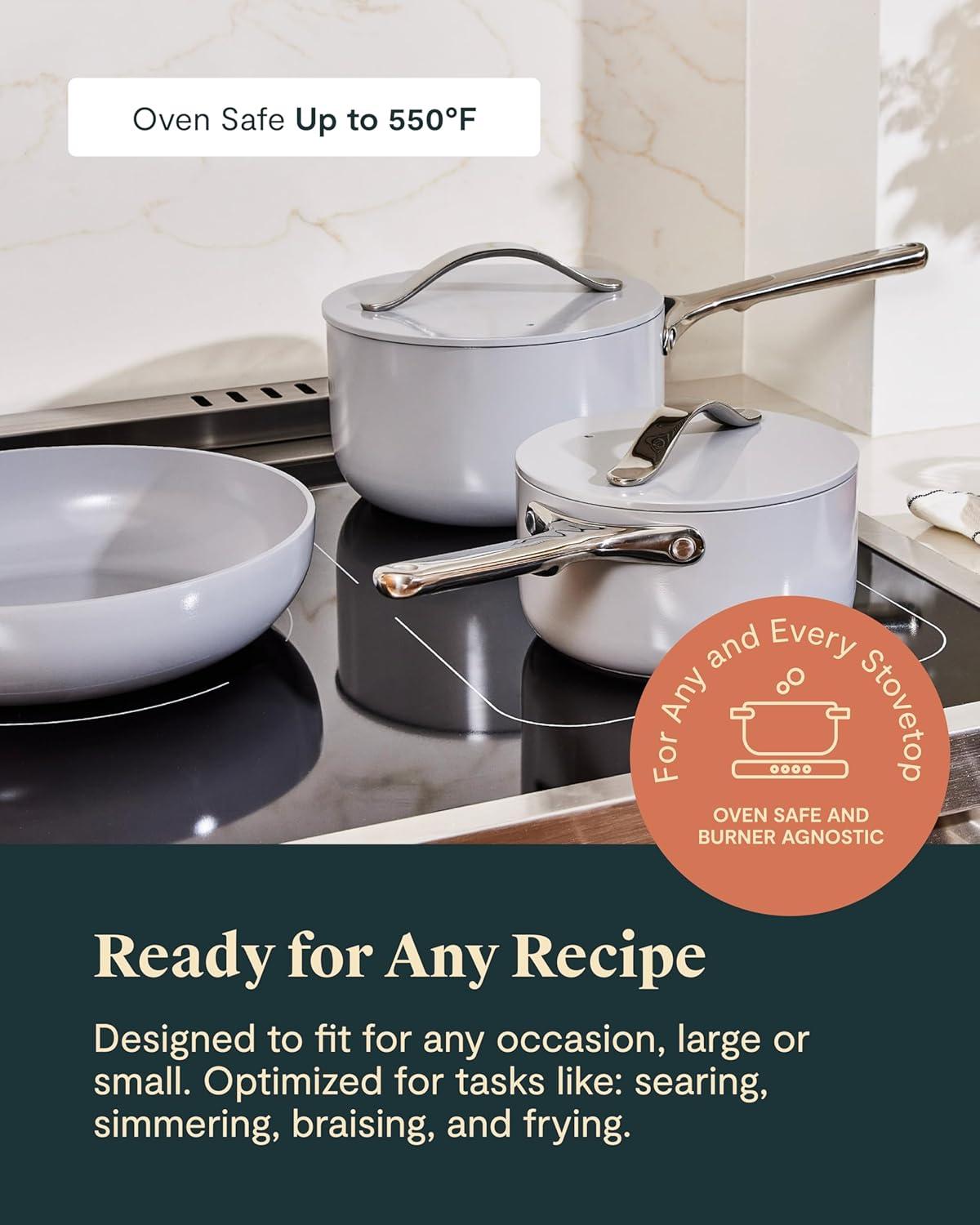 imageCaraway Deluxe Nonstick Ceramic Cookware Set 16 Piece Pots Frying Pans Lids and Kitchen Storage PFAS amp PFOA Free Oven Safe Pan Set amp Compatible with All Stovetops CreamMarigold