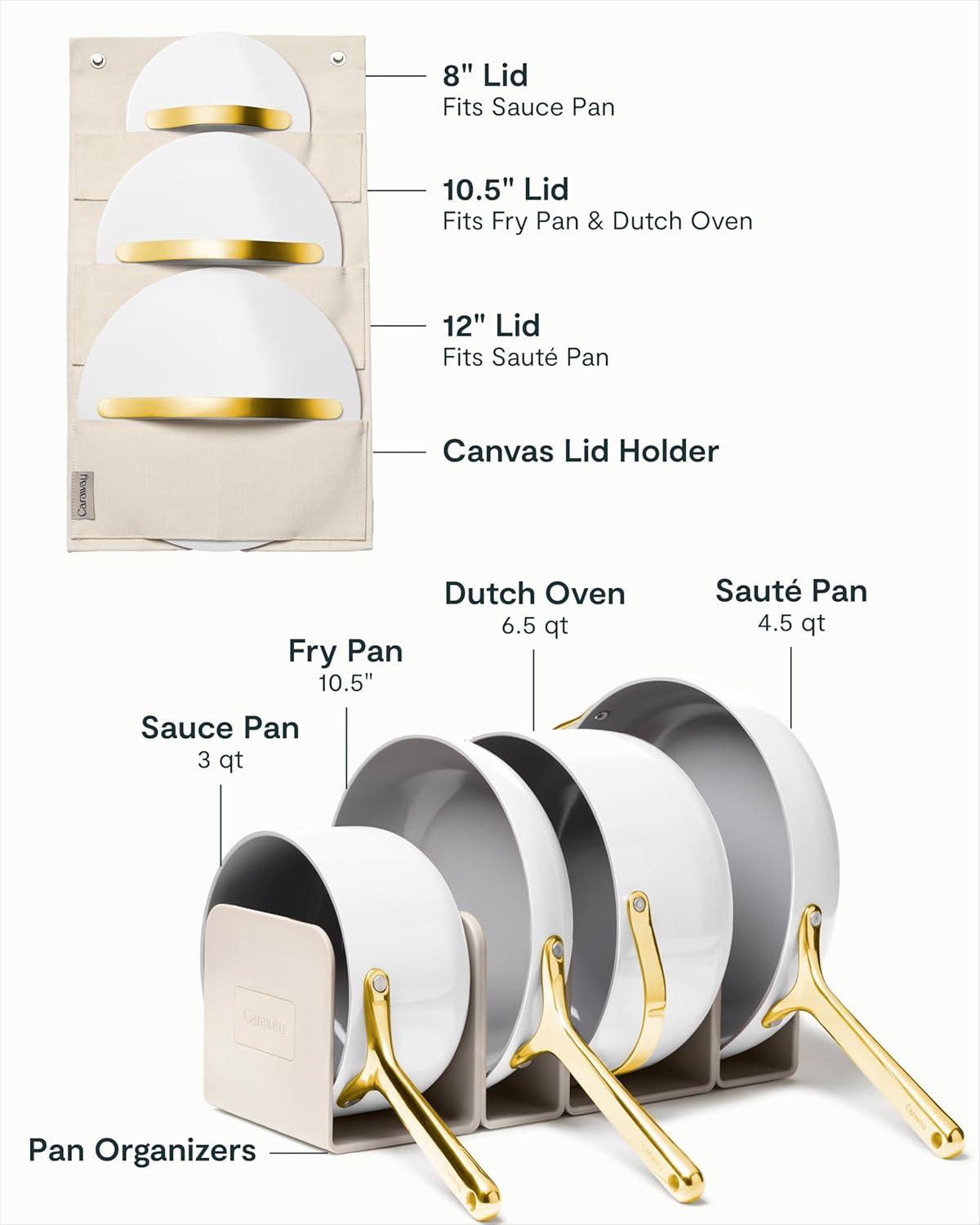 imageCaraway Deluxe Nonstick Ceramic Cookware Set 16 Piece Pots Frying Pans Lids and Kitchen Storage PFAS amp PFOA Free Oven Safe Pan Set amp Compatible with All Stovetops CreamWhite