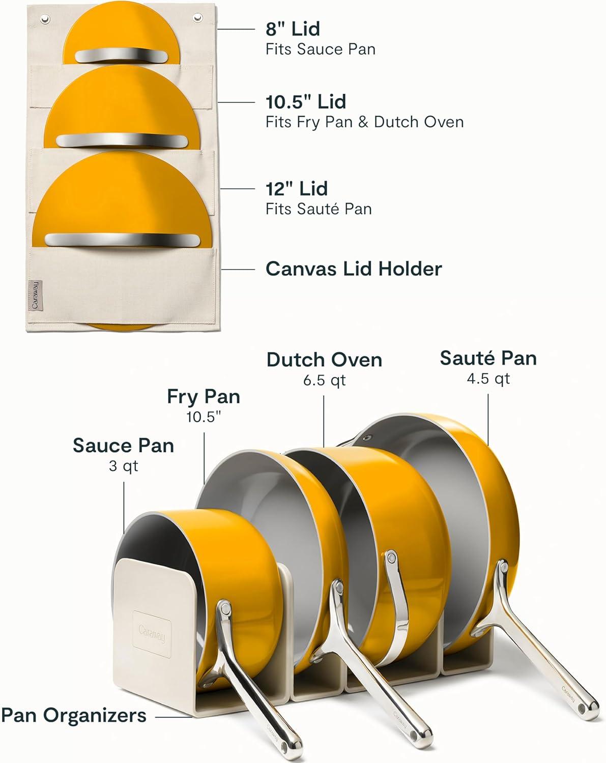 imageCaraway Deluxe Nonstick Ceramic Cookware Set 16 Piece Pots Frying Pans Lids and Kitchen Storage PFAS amp PFOA Free Oven Safe Pan Set amp Compatible with All Stovetops CreamMarigold