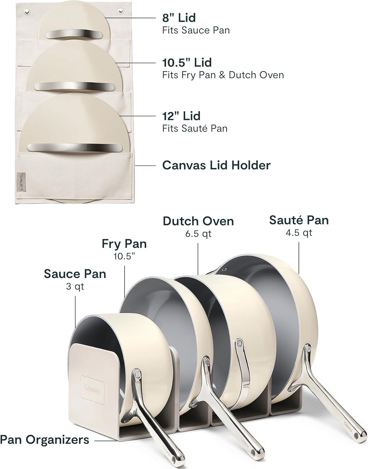 imageCaraway Deluxe Nonstick Ceramic Cookware Set 16 Piece Pots Frying Pans Lids and Kitchen Storage PFAS amp PFOA Free Oven Safe Pan Set amp Compatible with All Stovetops CreamCream