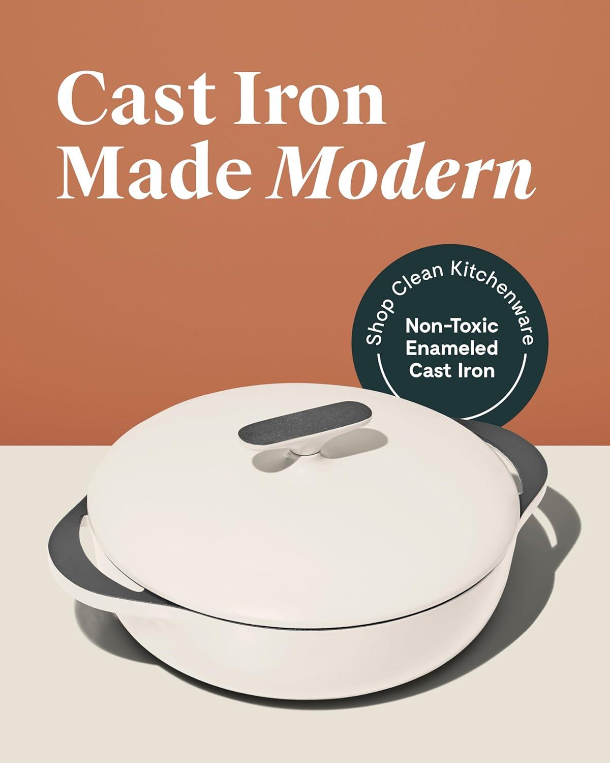 imageCaraway Enameled Cast Iron Braiser 35 qt Braiser Pan 3 Layer Enamel Coating No Seasoning Required Compatible With All Stovetops Oven Safe Free From Forever Chemicals CreamCream