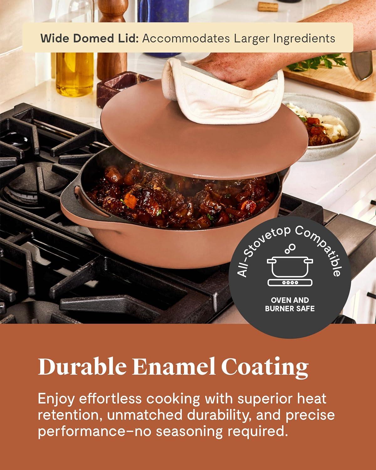 imageCaraway Enameled Cast Iron Braiser 35 qt Braiser Pan 3 Layer Enamel Coating No Seasoning Required Compatible With All Stovetops Oven Safe Free From Forever Chemicals CreamMidnight Blue