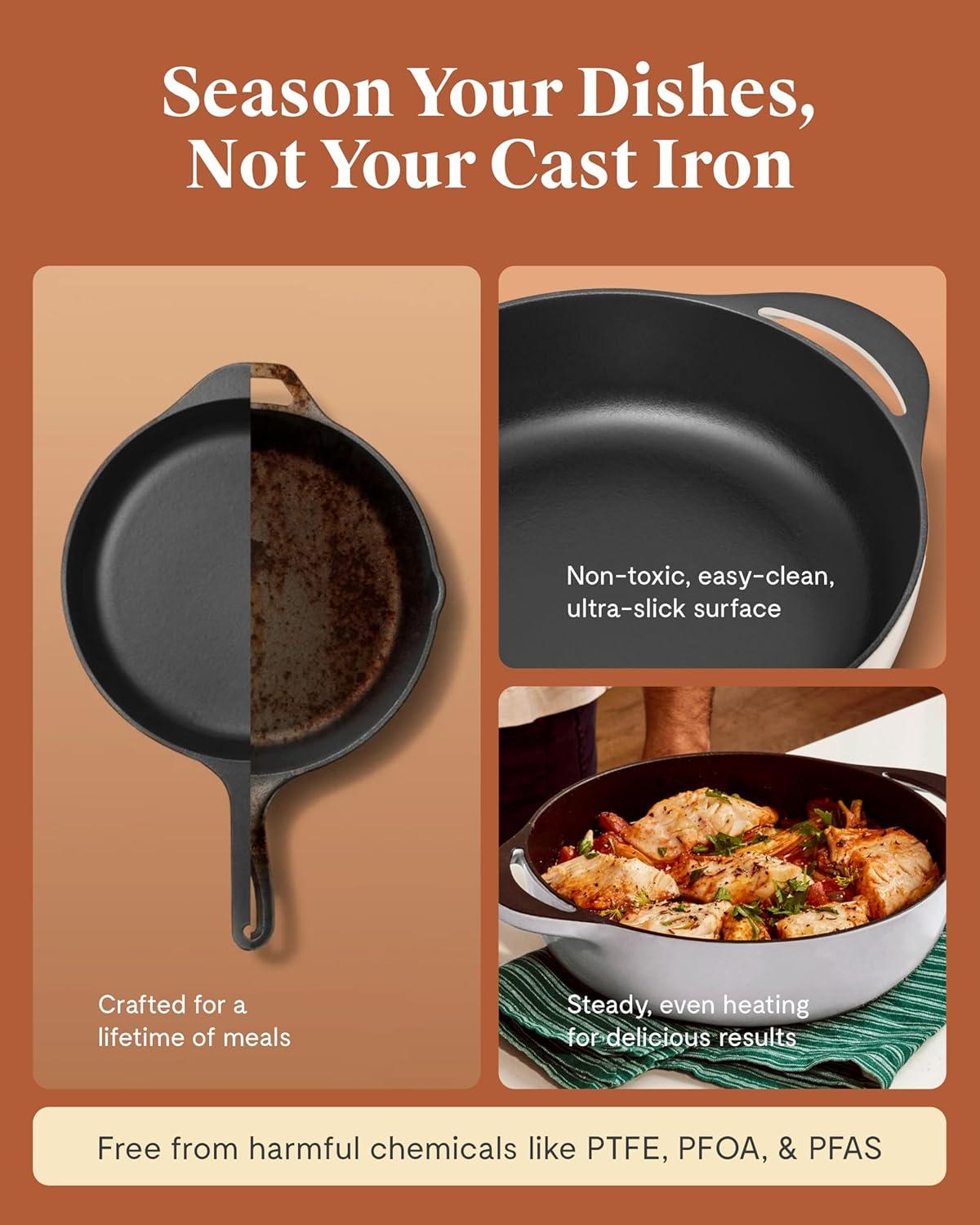 imageCaraway Enameled Cast Iron Braiser 35 qt Braiser Pan 3 Layer Enamel Coating No Seasoning Required Compatible With All Stovetops Oven Safe Free From Forever Chemicals CreamCharcoal